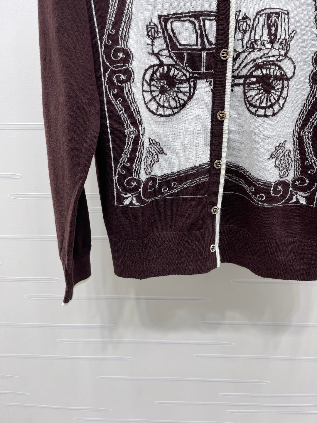 Hermes 2026 V-neck Printed Knit Long-sleeved Cardigan Wool 417078