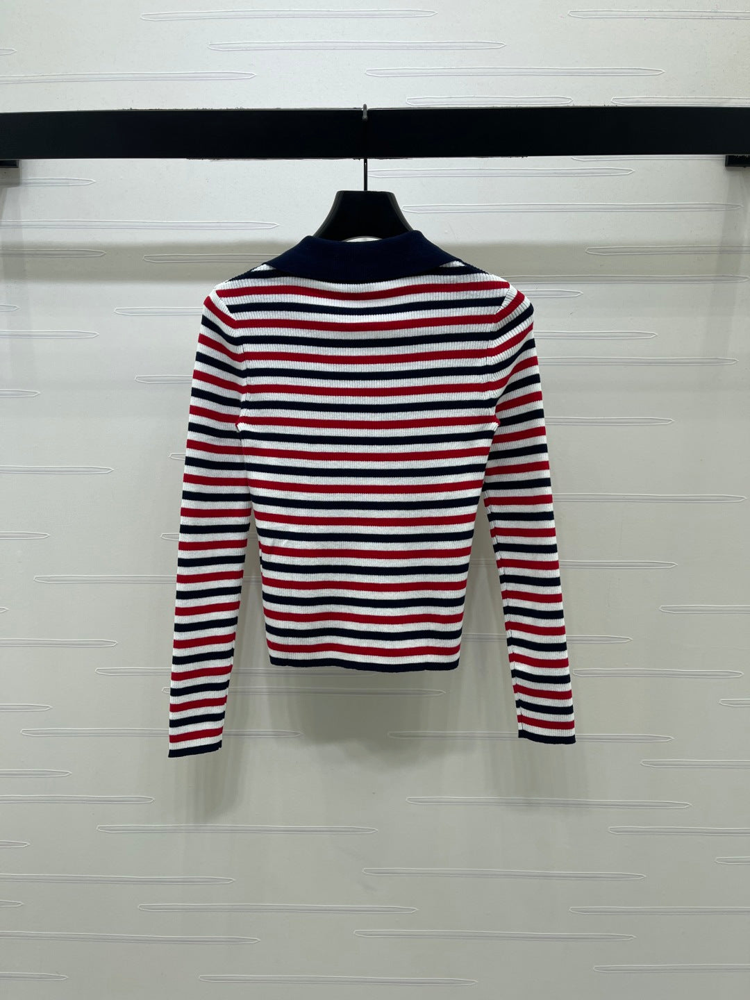 Chanel 2026 Striped Long-Sleeve Top Red Mix Colors Cotton 417672