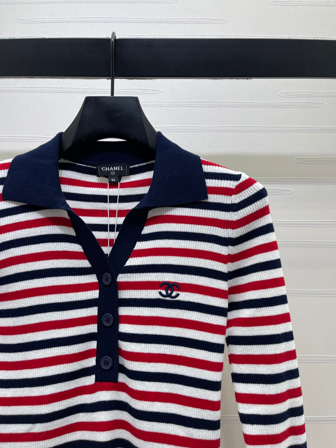 Chanel 2026 Striped Long-Sleeve Top Red Mix Colors Cotton 417672