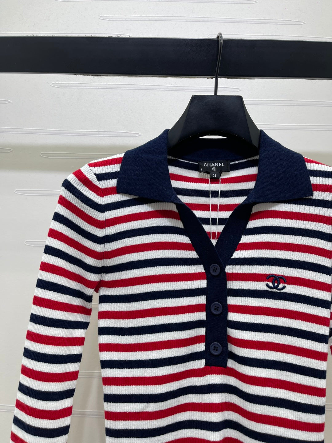 Chanel 2026 Striped Long-Sleeve Top Red Mix Colors Cotton 417672