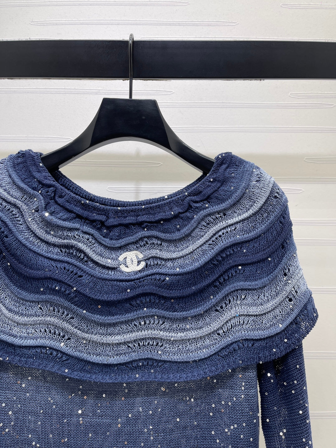 Chanel 2026 Off The Shoulder Long Sleeved Top Blue Viscose Tencel 773800