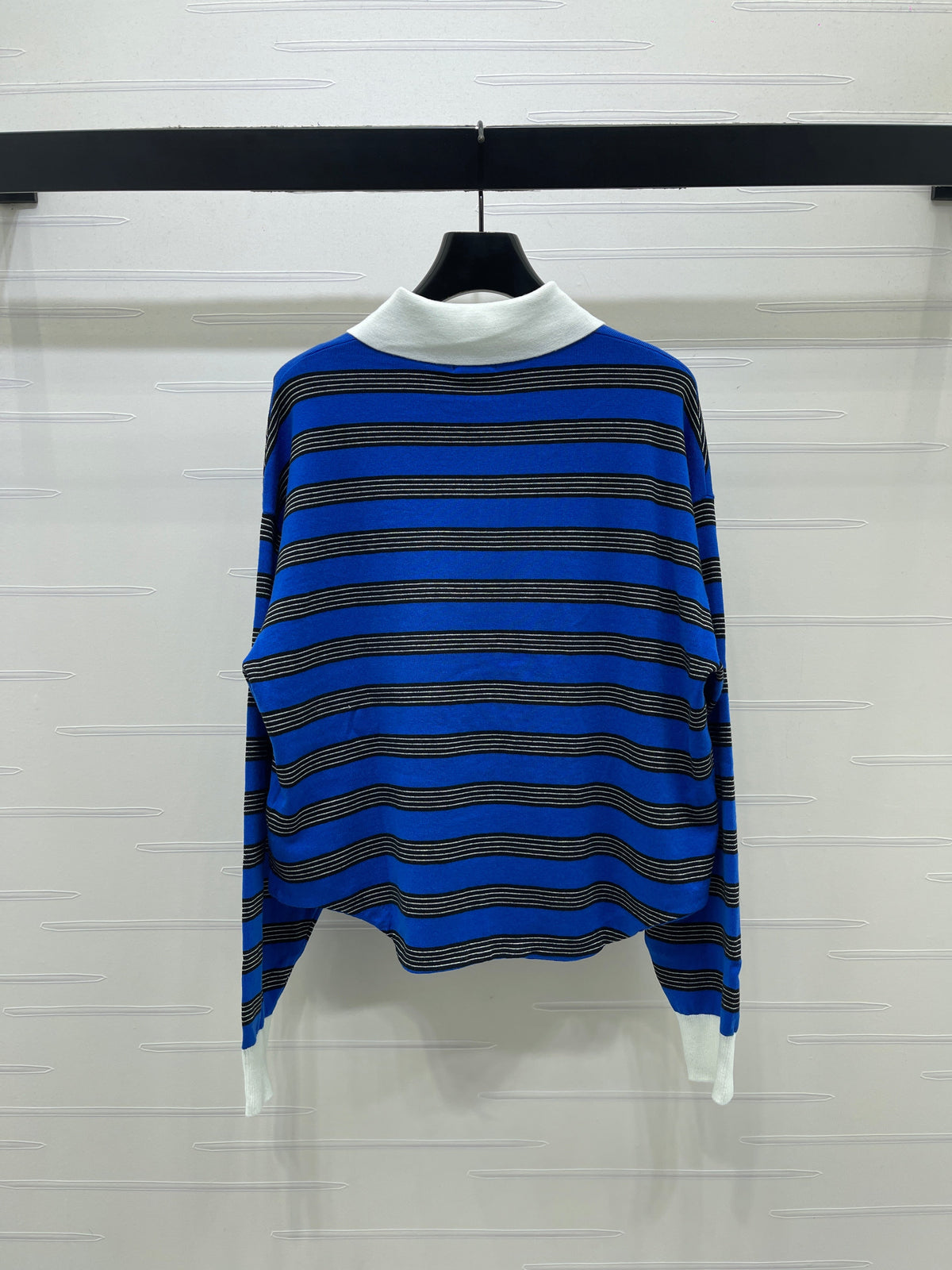 Celine 2026 Long-Sleeved Blue Striped Polo Shirt Cotton 430338