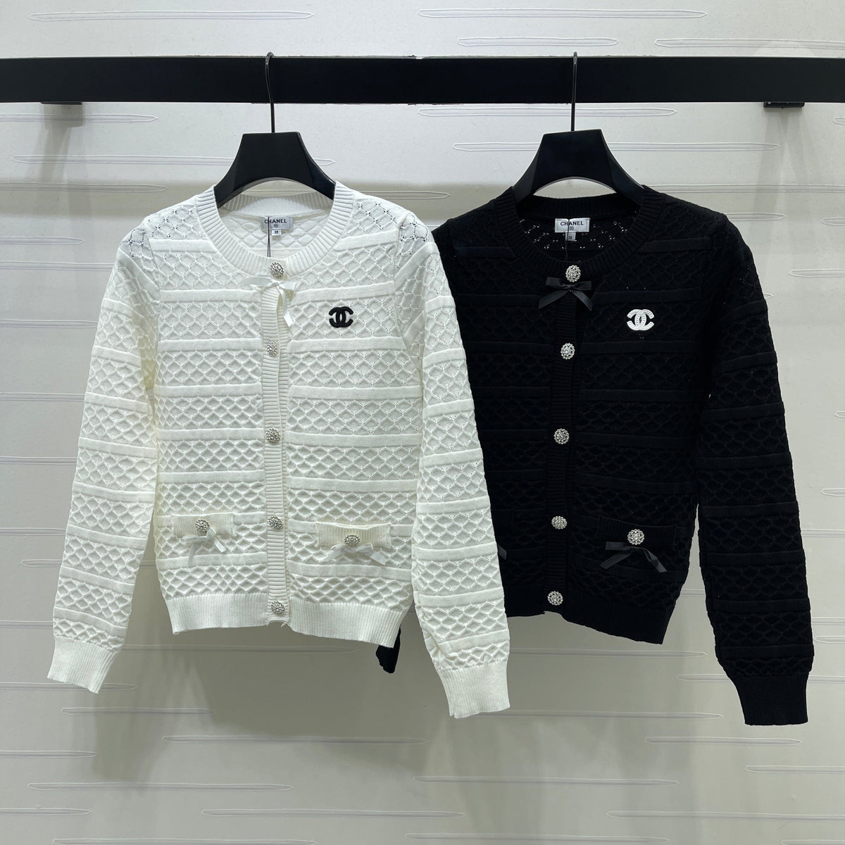 Chanel 2026 Ribbon Cardigan Black And White Wool 427250