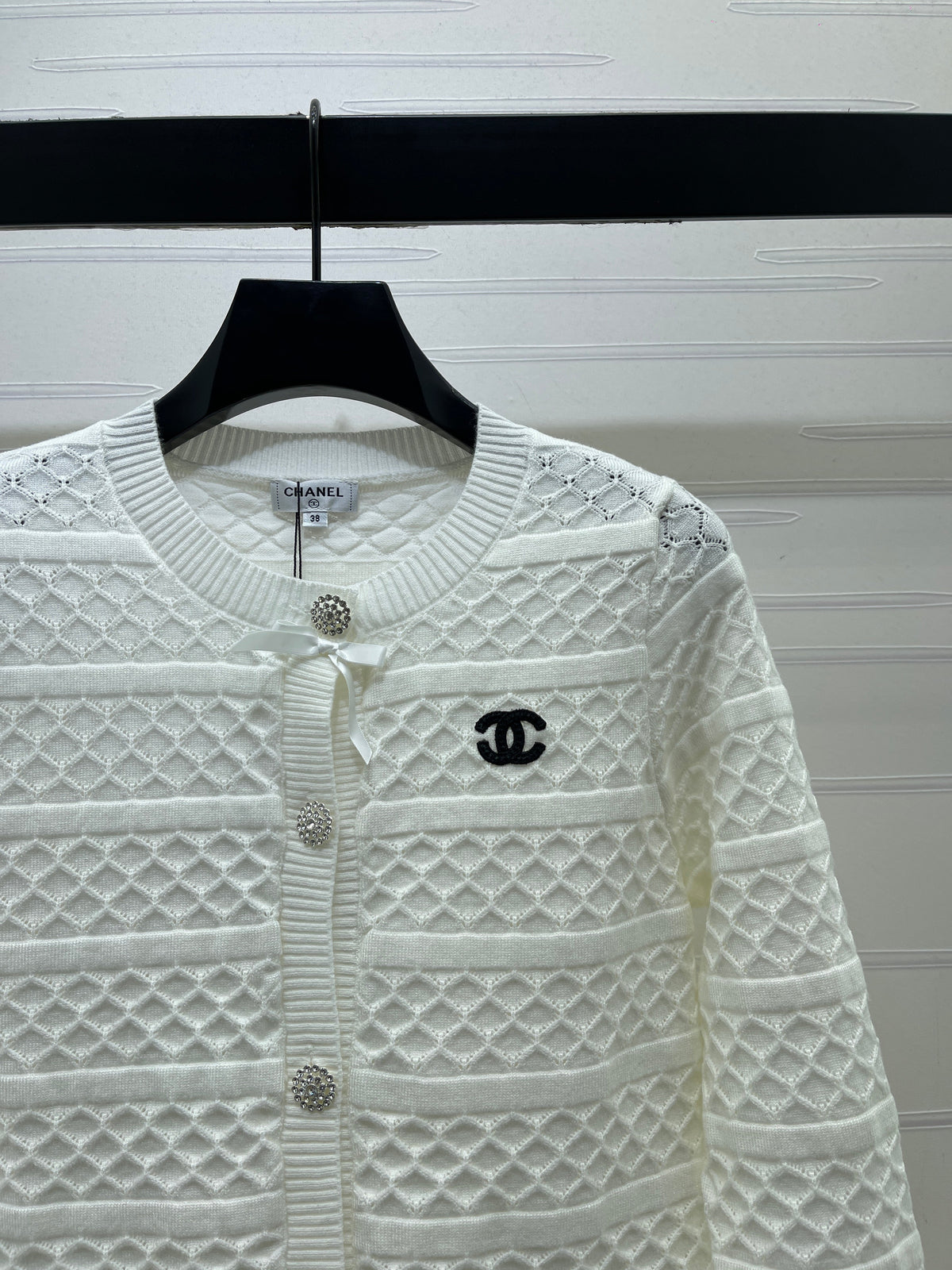 Chanel 2026 Ribbon Cardigan Black And White Wool 427250