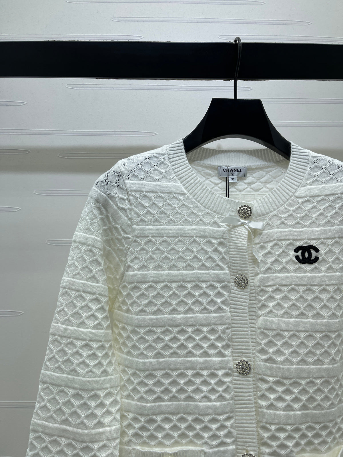 Chanel 2026 Ribbon Cardigan Black And White Wool 427250