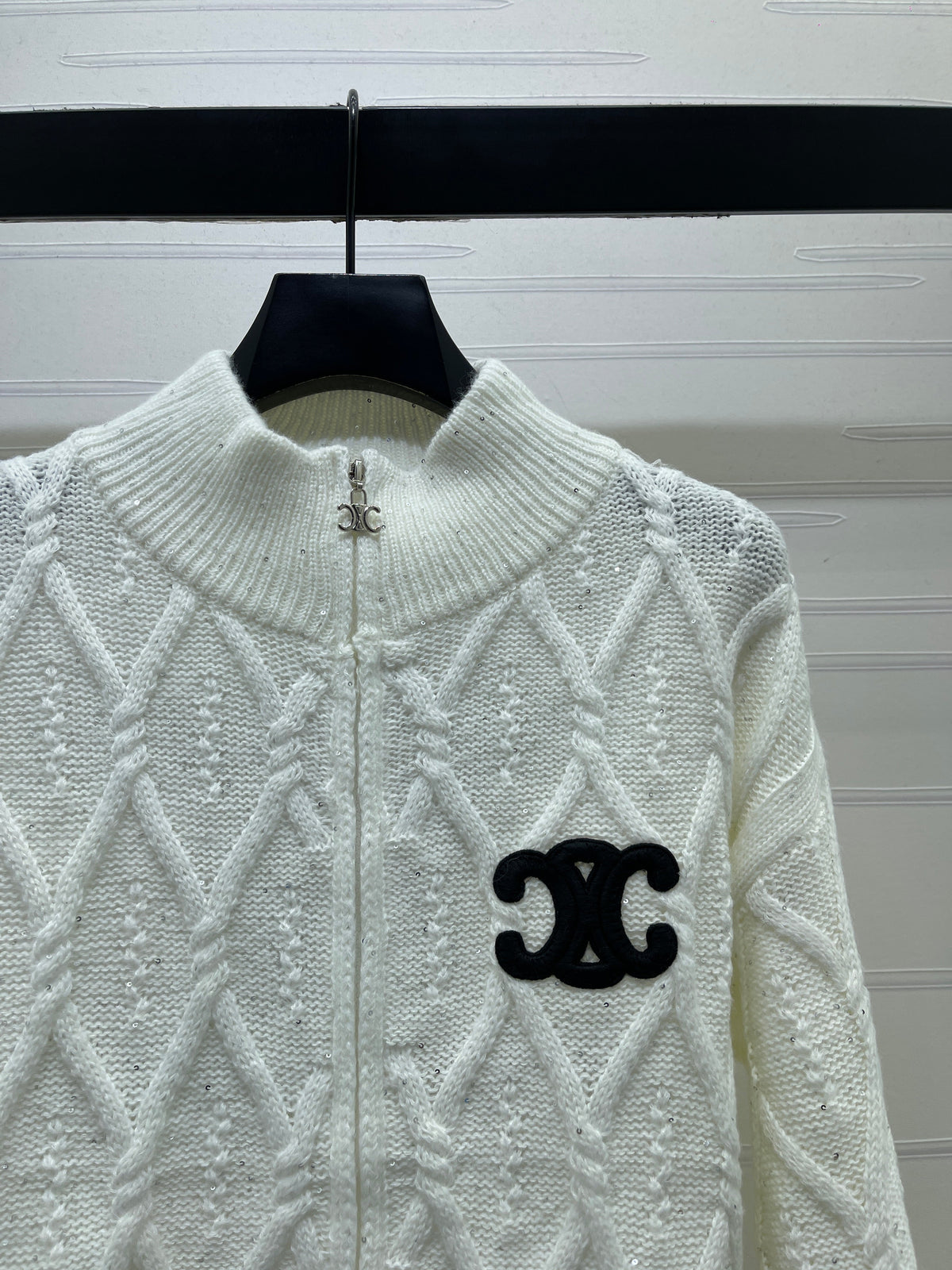 Celine 2026 Cable-Knit Zip-Up Cardigan Wool 430317
