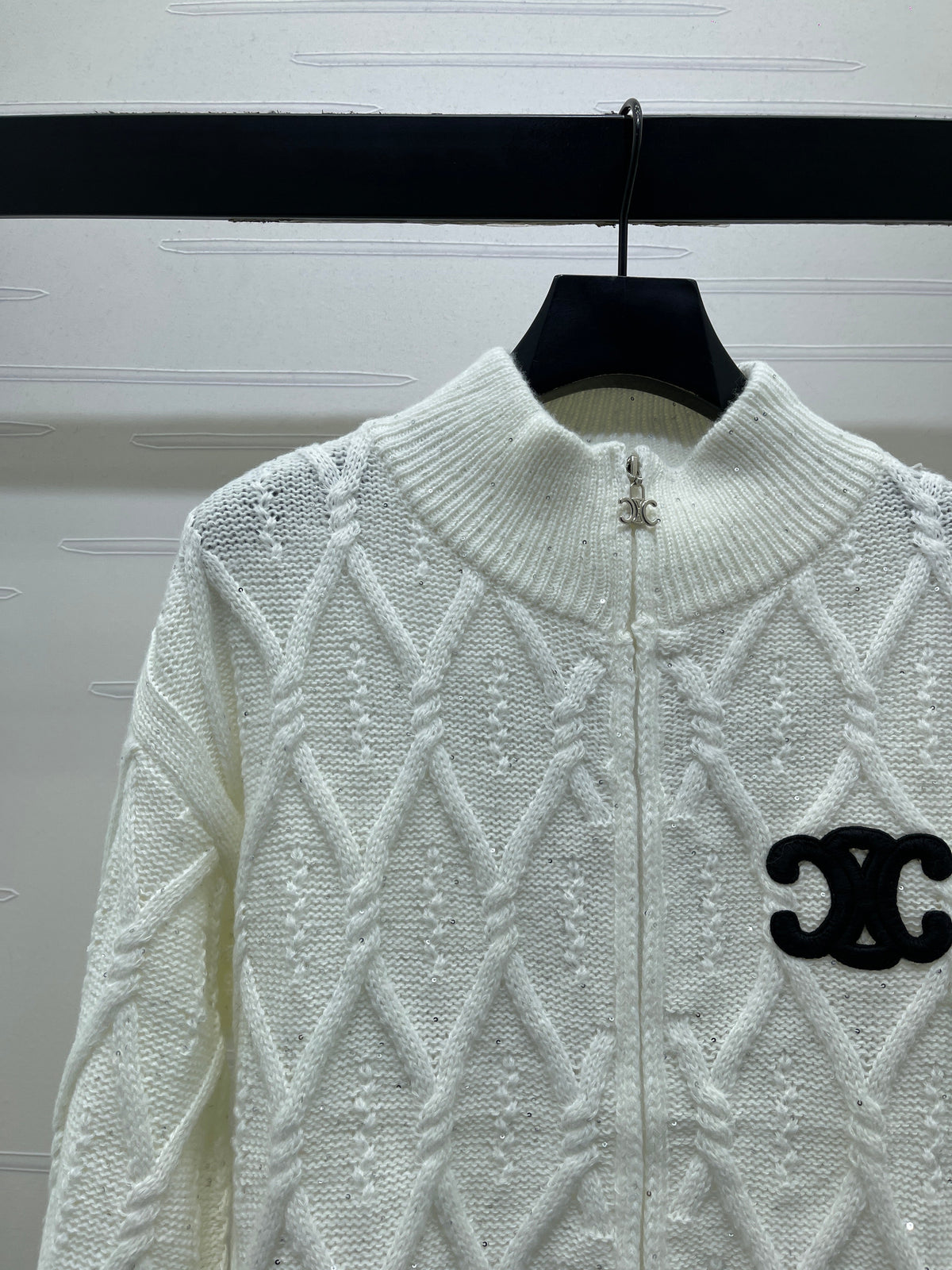Celine 2026 Cable-Knit Zip-Up Cardigan Wool 430317