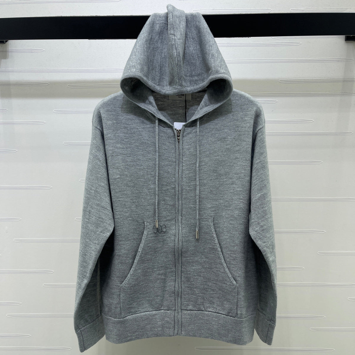 Celine 2026 Zip-Up Hoodie Grey Wool 430311