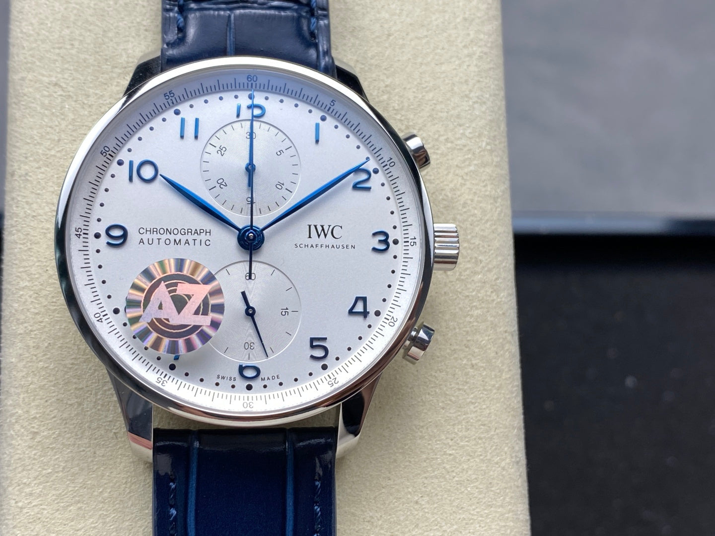 IWC Portuguese 41mm White Dial Steel Case Navy Blue Crocodile Leather