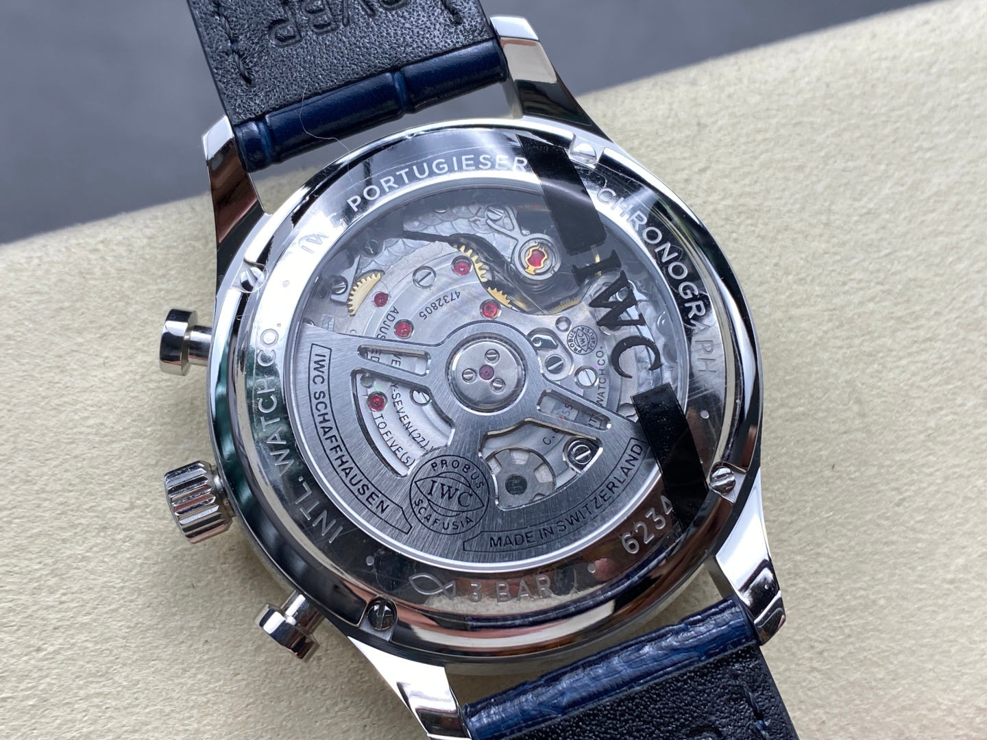 IWC Portuguese 41mm White Dial Steel Case Navy Blue Leather
