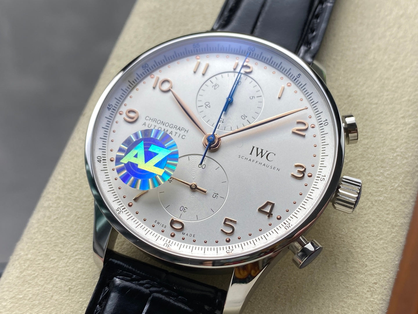 IWC Portuguese 41mm White Dial Steel Case Pink Gold Numerals Crocodile Leather