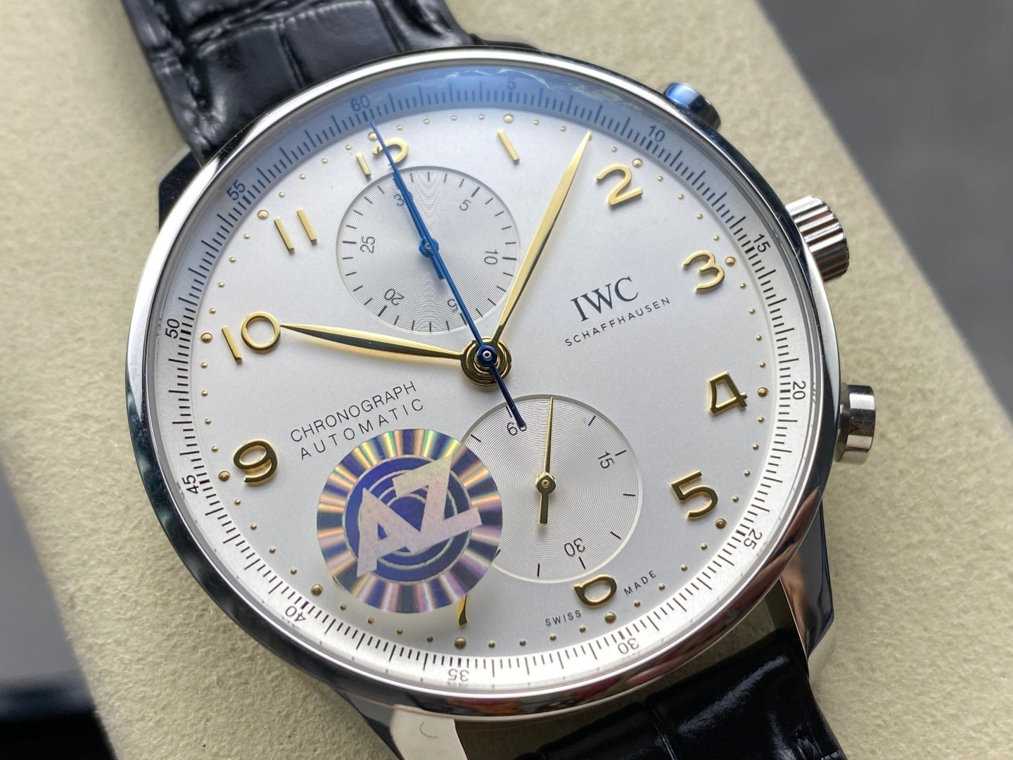 IWC Portuguese 41mm Black Dial Steel Case Gold Numerals