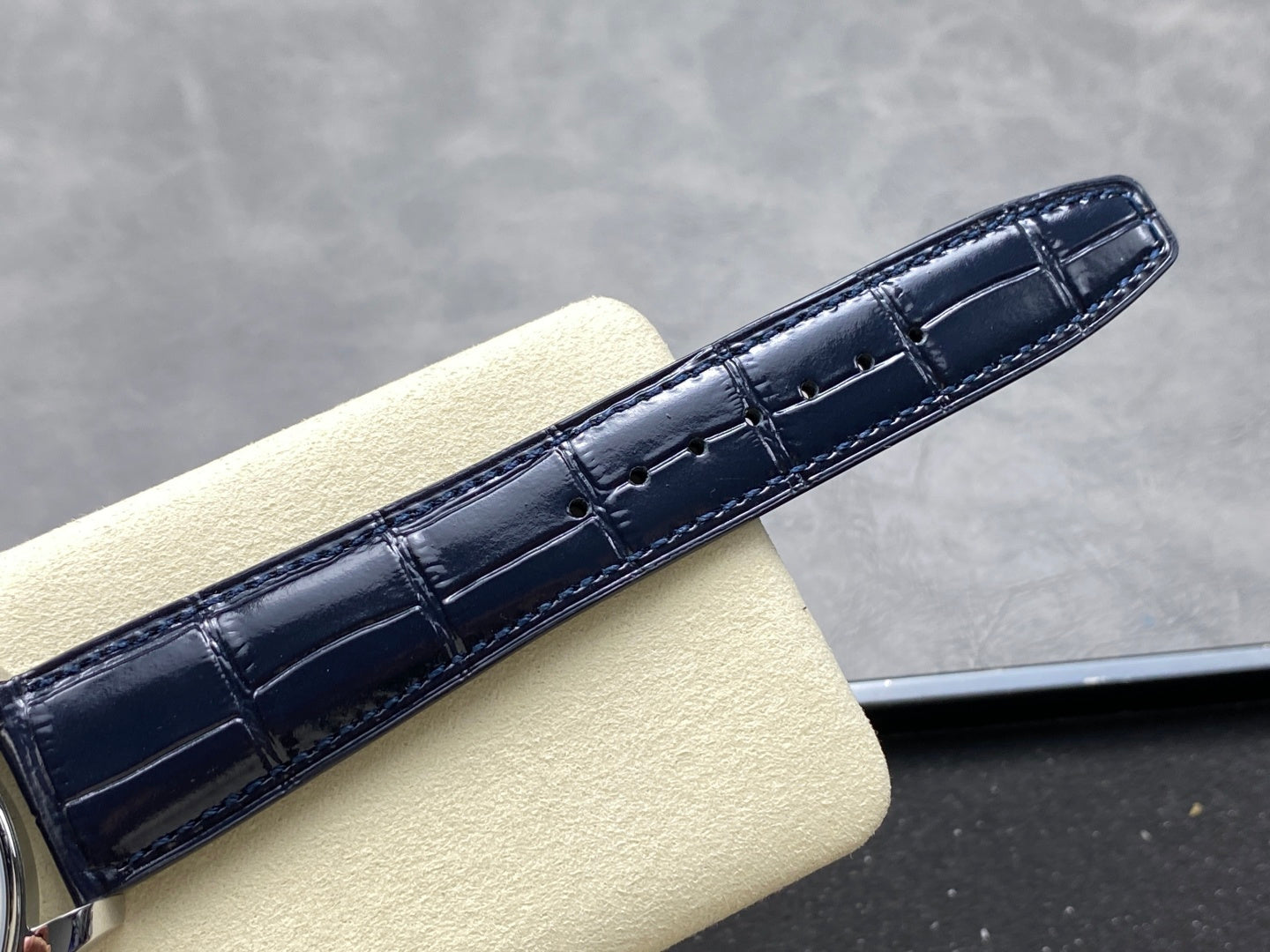 IWC Portuguese 42.4mm Cream Dial Steel Case Navy Blue Crocodile Leather Strap