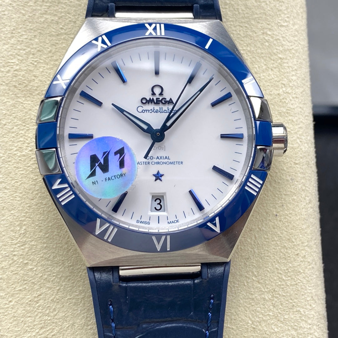 Omega Constellation Co-Axial Master Chronometer 41 mm White Dial Blue Leather Strap