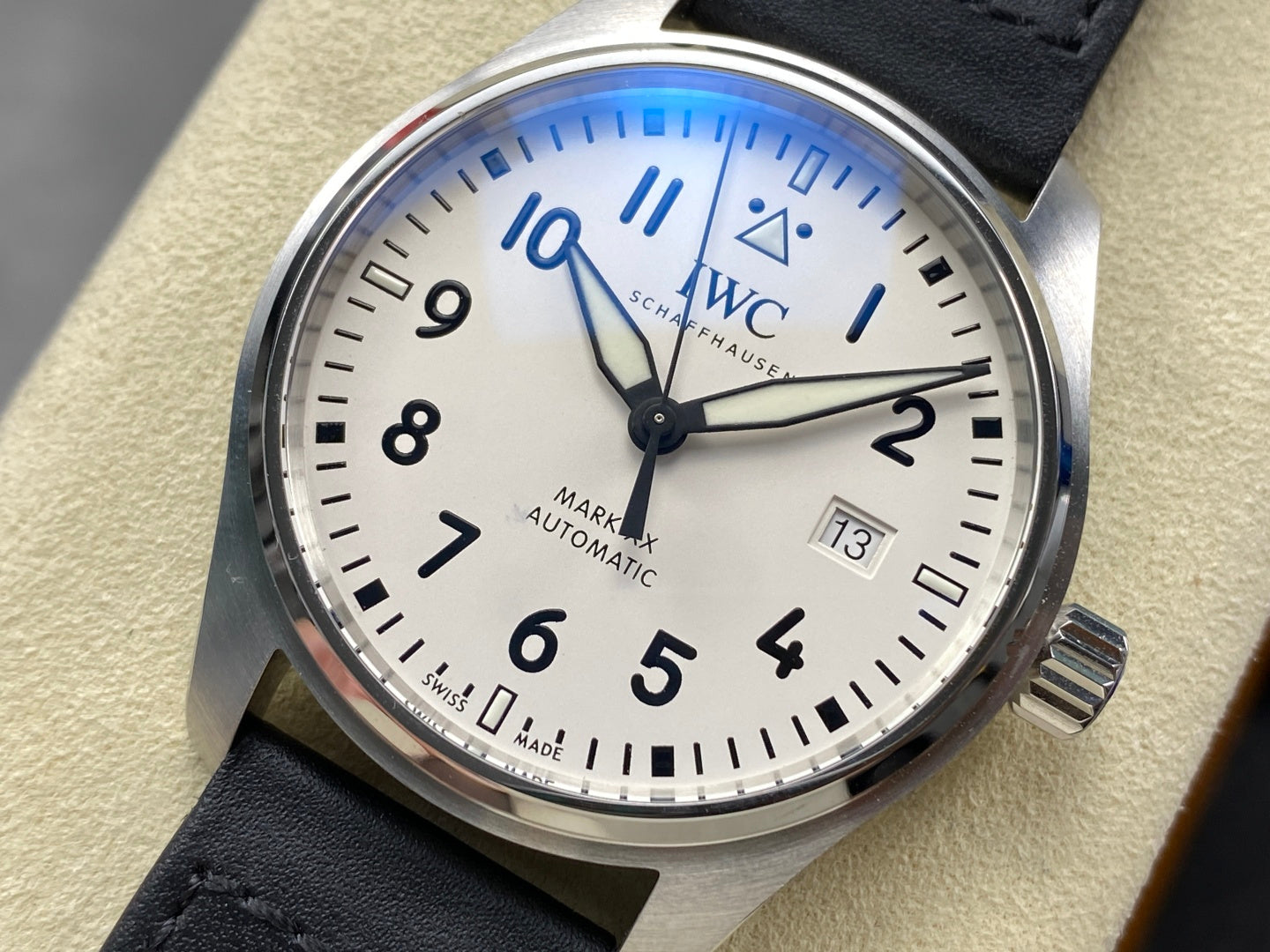 IWC Pilot 40mm Cream Dial Steel Case Black Leather Strap