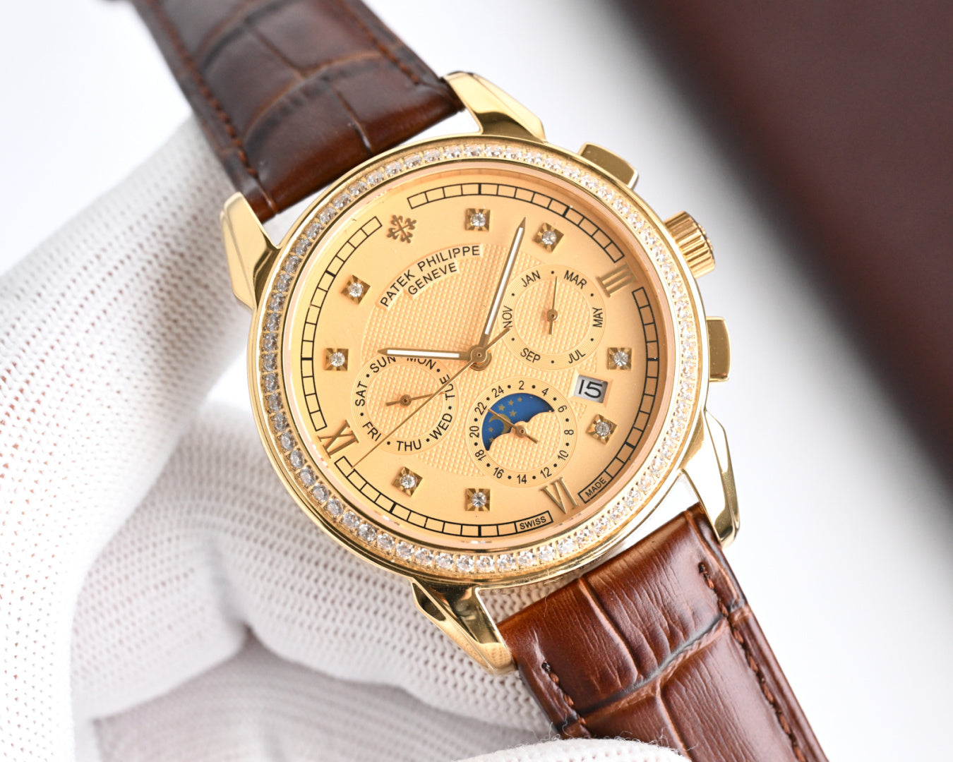 Patek Philippe Annual Calendar 42mm Gold Case Brown Leather Strap