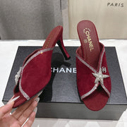Channel 2026 High-Heeled Mules 90mm Strass Suede 896436