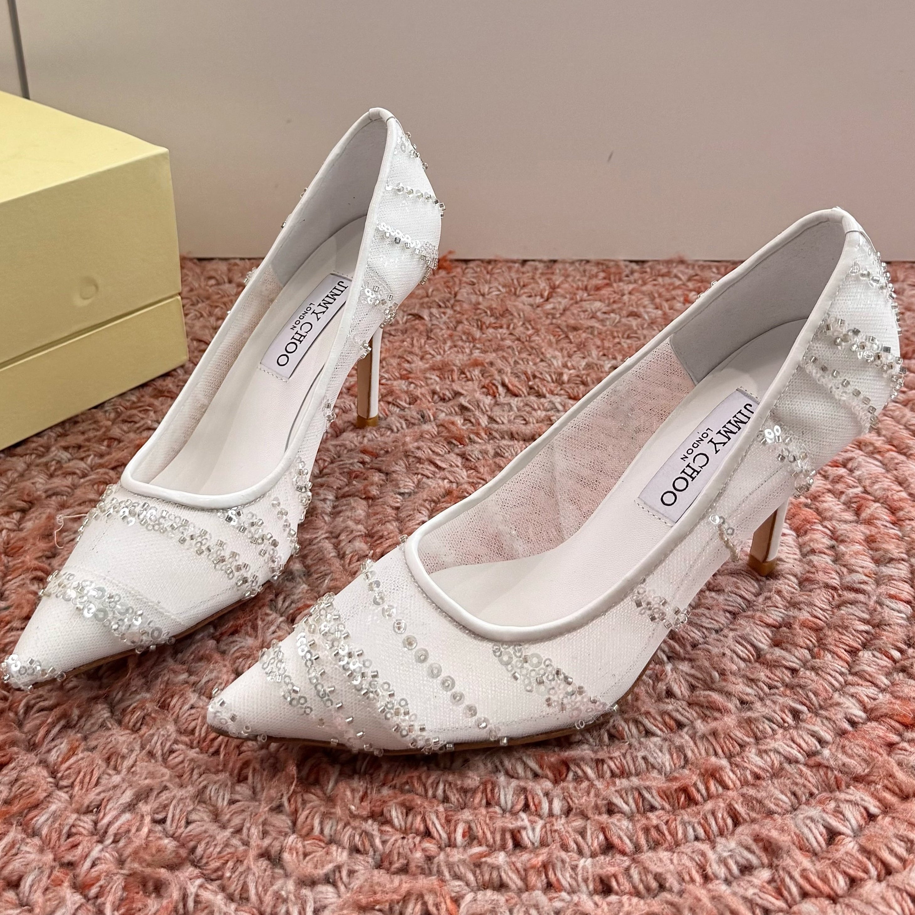 Jimmy Choo 2026 Pointed-Toe Pumps 85mm Sequined Mesh 916797
