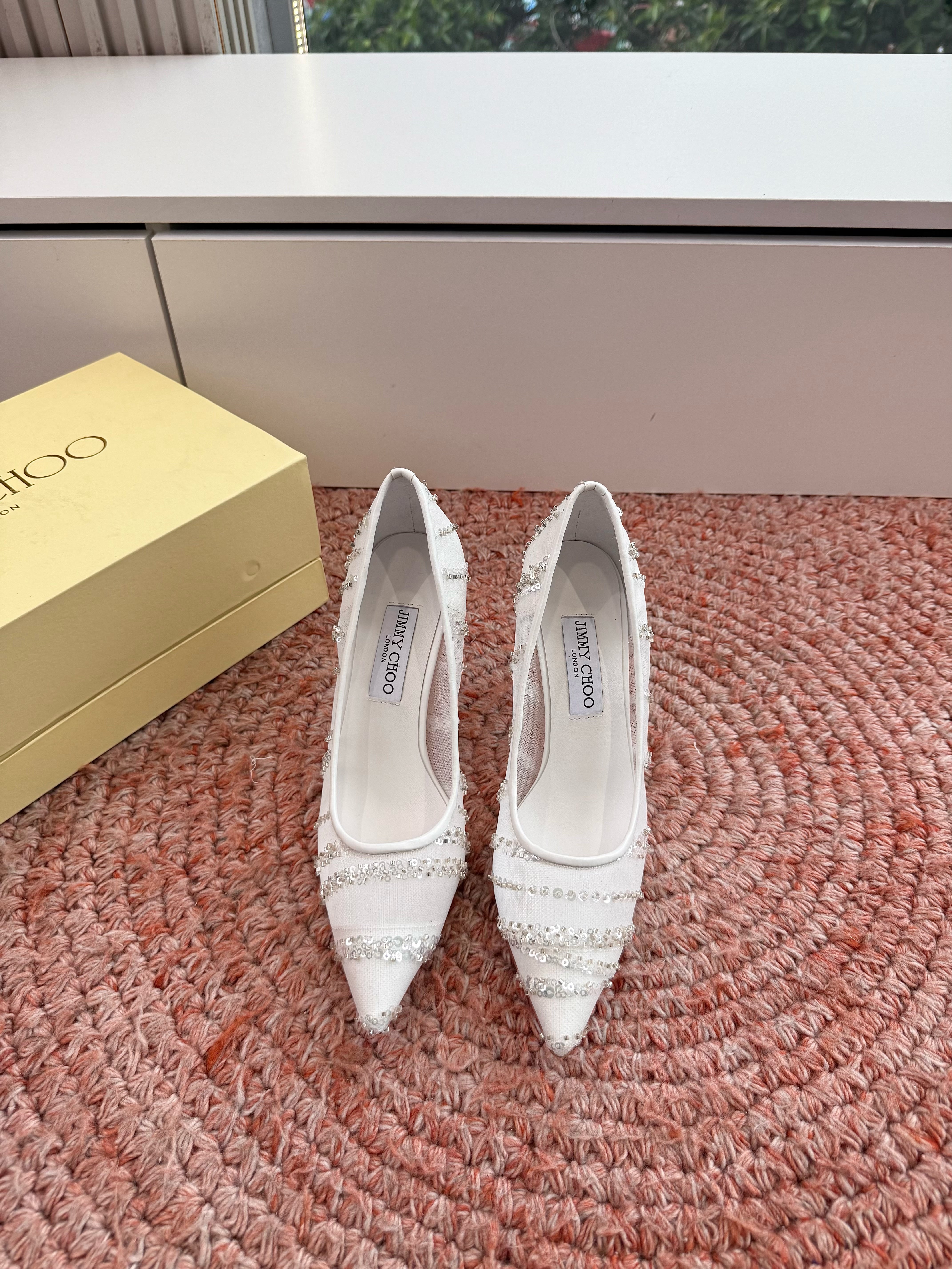 Jimmy Choo 2026 Pointed-Toe Pumps 85mm Sequined Mesh 916797