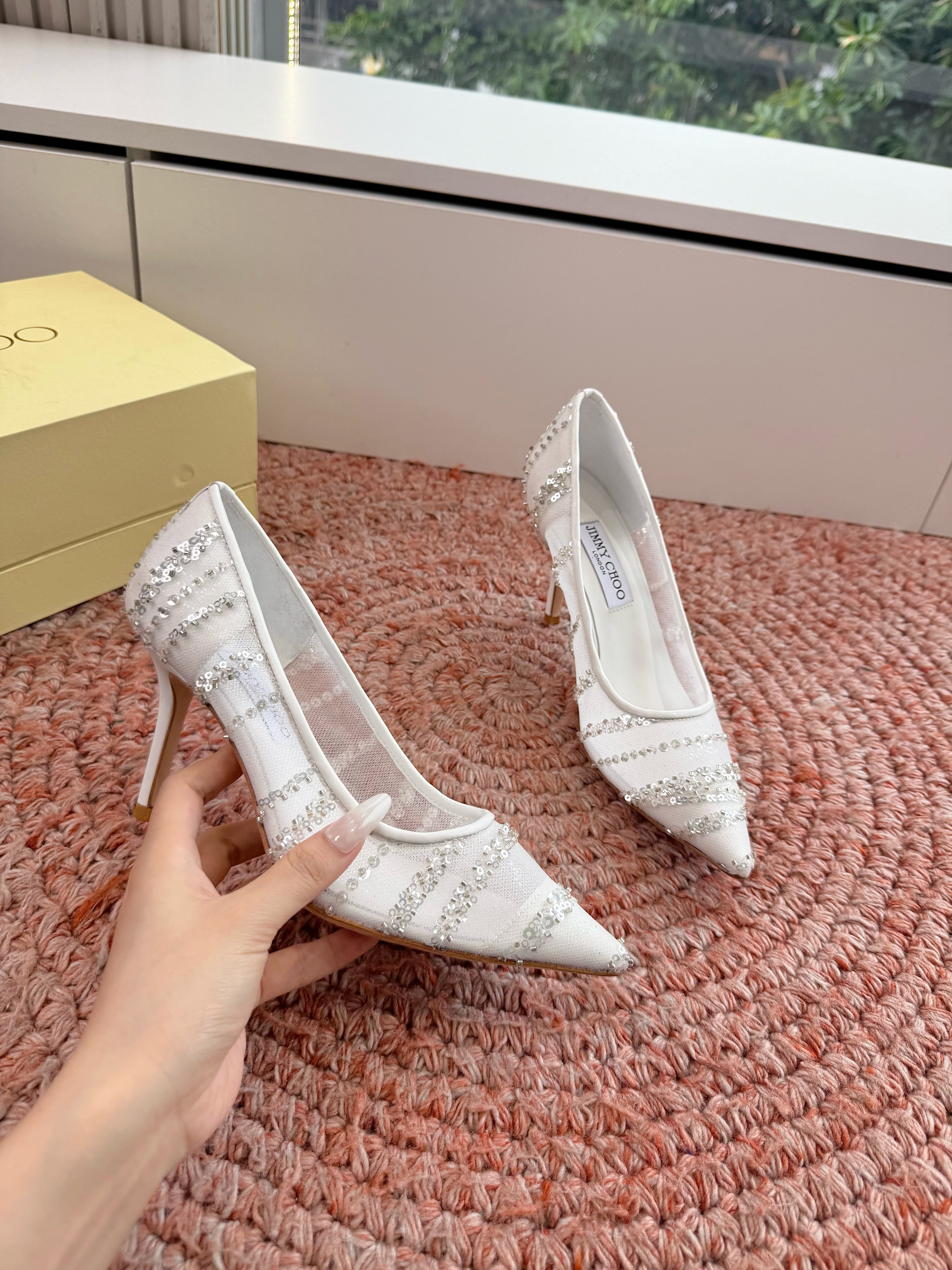 Jimmy Choo 2026 Pointed-Toe Pumps 85mm Sequined Mesh 916797
