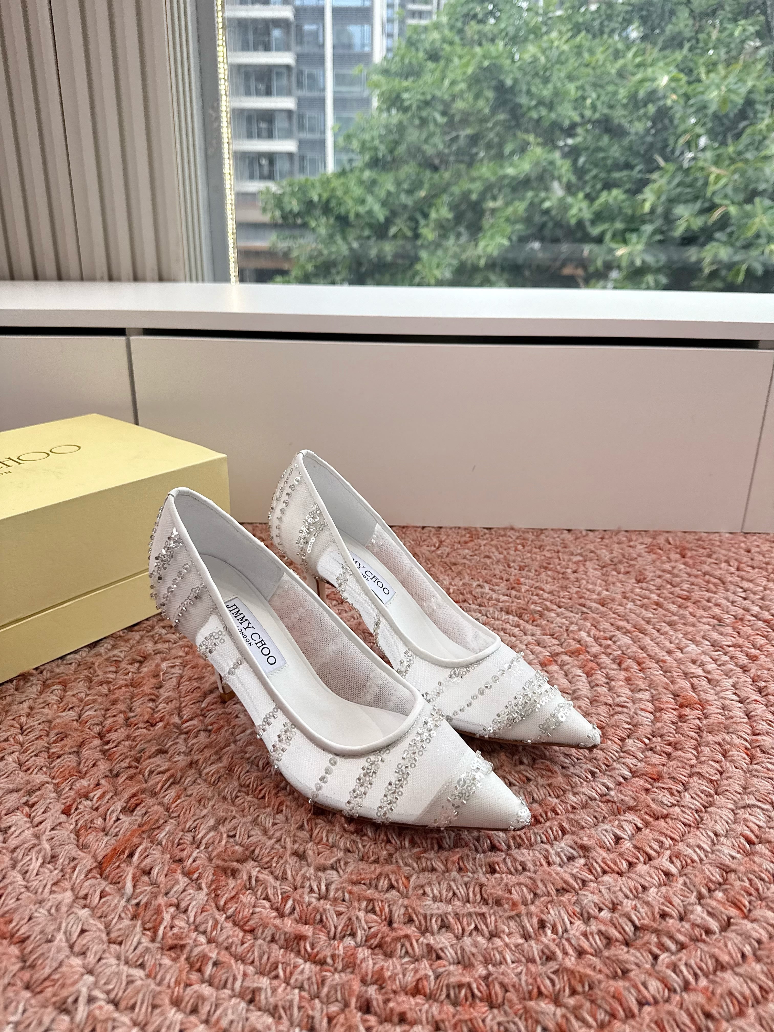 Jimmy Choo 2026 Pointed-Toe Pumps 85mm Sequined Mesh 916797