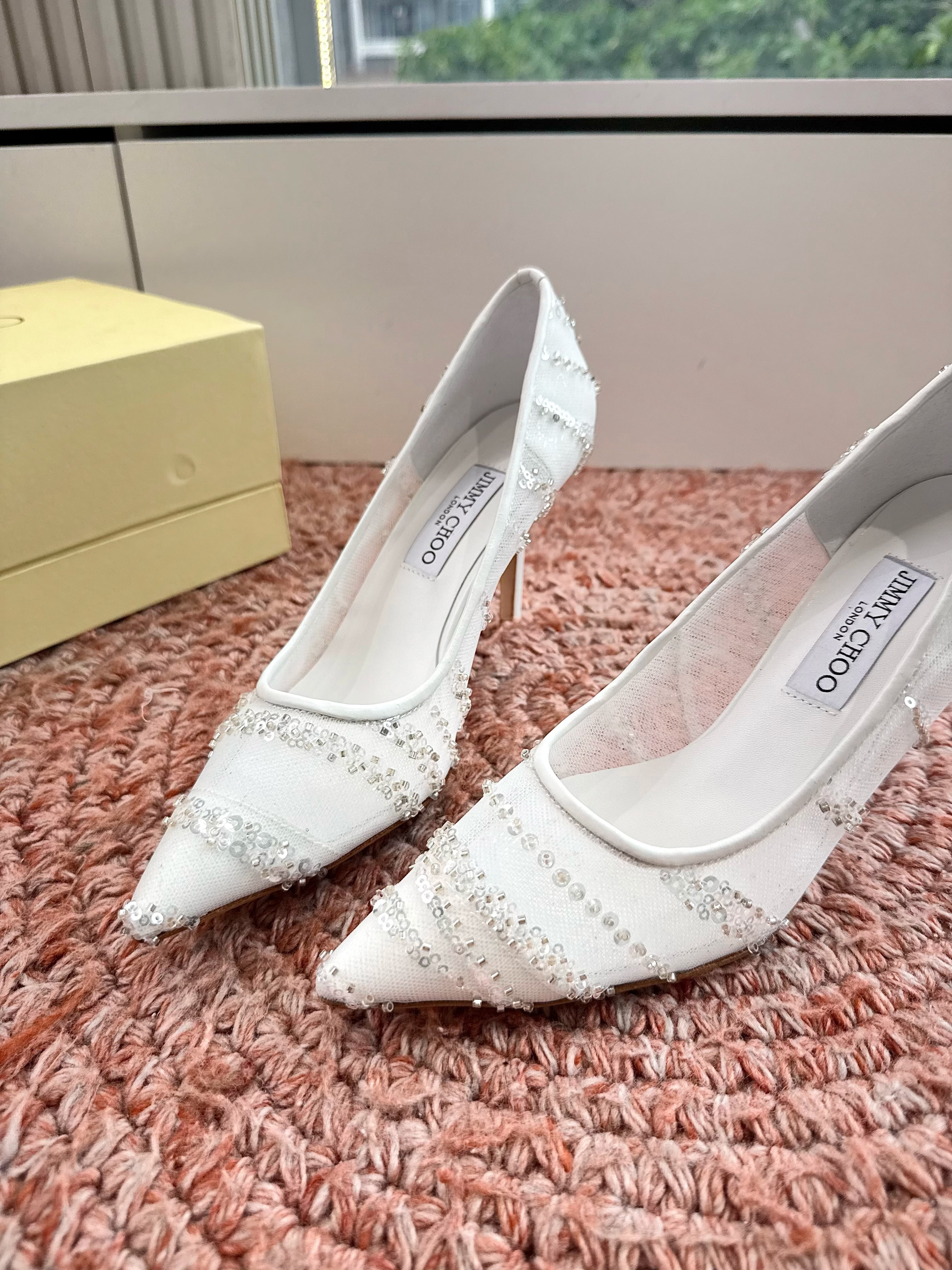 Jimmy Choo 2026 Pointed-Toe Pumps 85mm Sequined Mesh 916797