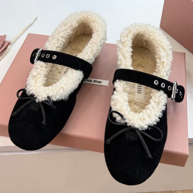 Miu Miu 2026 Shearling Ballet Flats Suede 994179