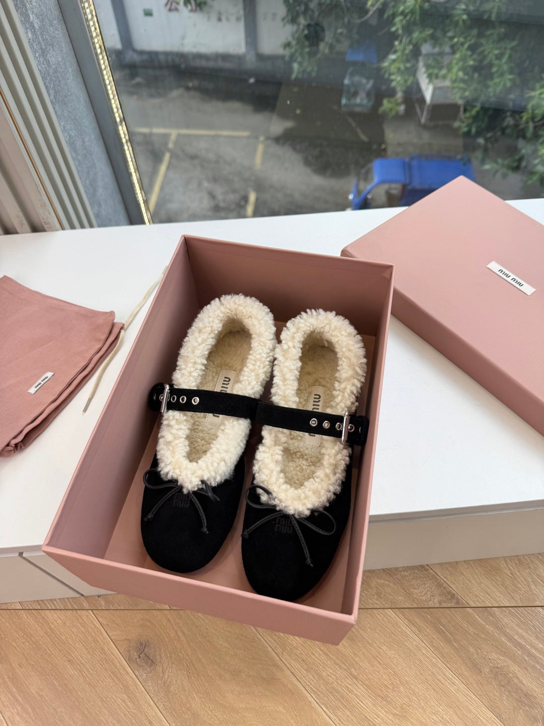 Miu Miu 2026 Shearling Ballet Flats Suede 994179
