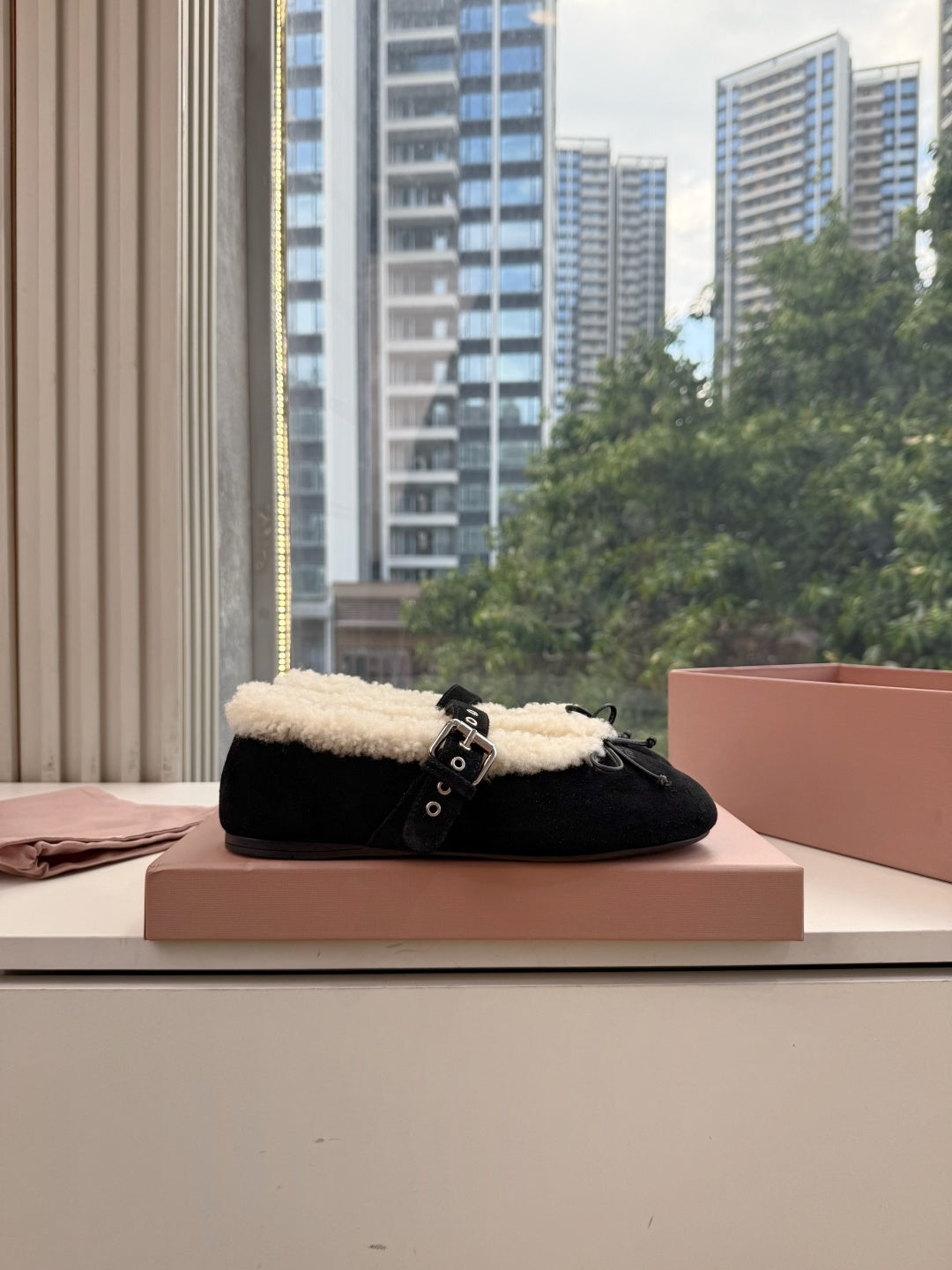 Miu Miu 2026 Shearling Ballet Flats Suede 994179
