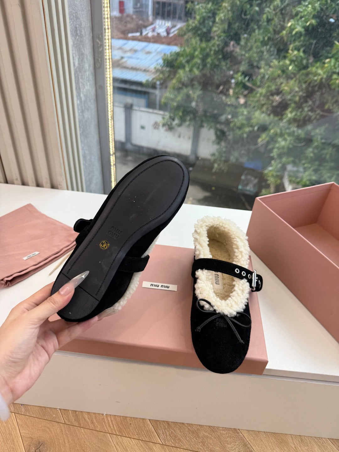 Miu Miu 2026 Shearling Ballet Flats Suede 994179
