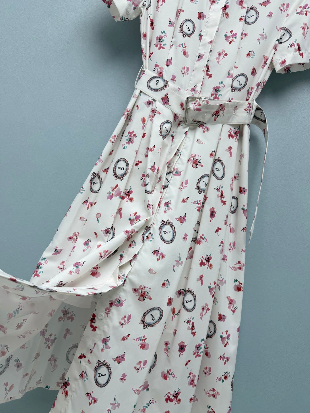 Dior 2026 Floral Stand Collar Slim Waist Shirt Dress Polyester 392333
