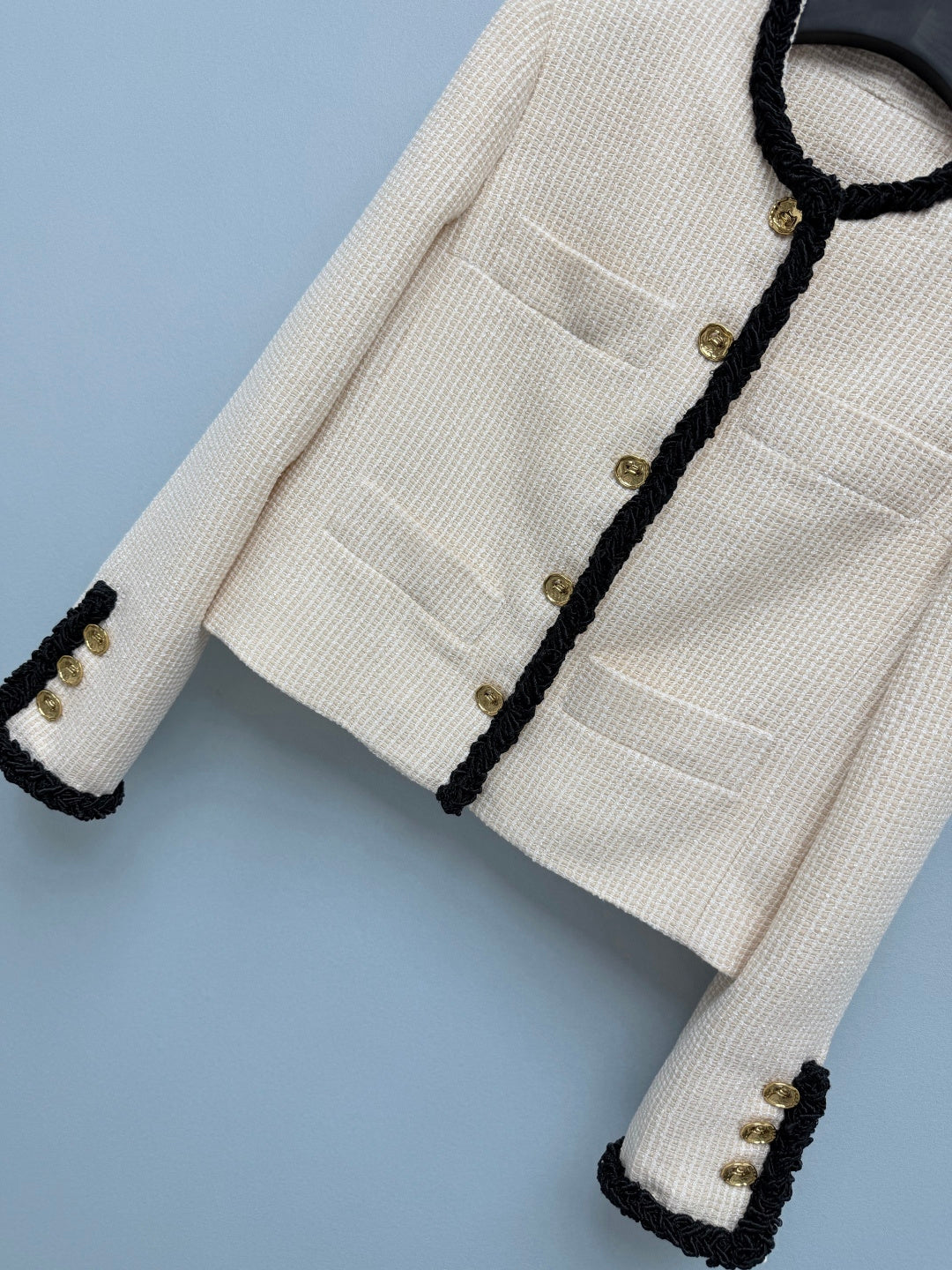 Chanel 2026 Jacket Cream Black Tweed Fabric 425022