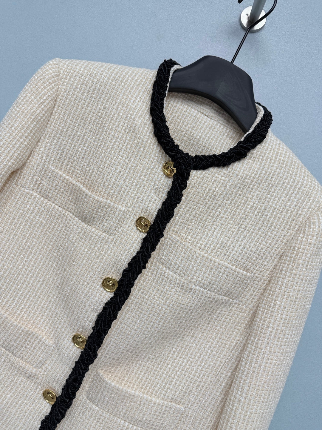 Chanel 2026 Jacket Cream Black Tweed Fabric 425022