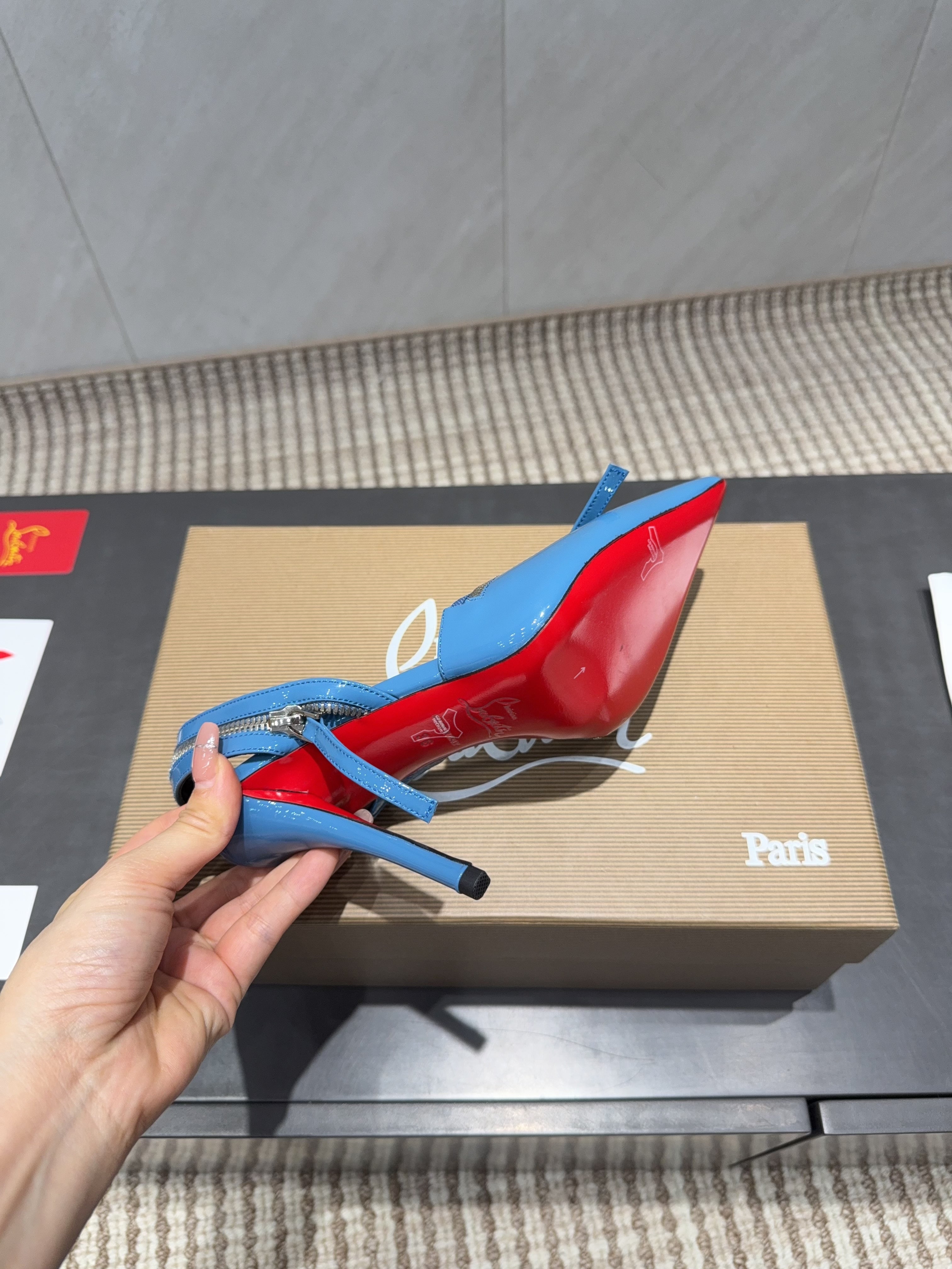 CL 2026 Slingback With Zipper Details 100mm Blue Patent Leather 613791