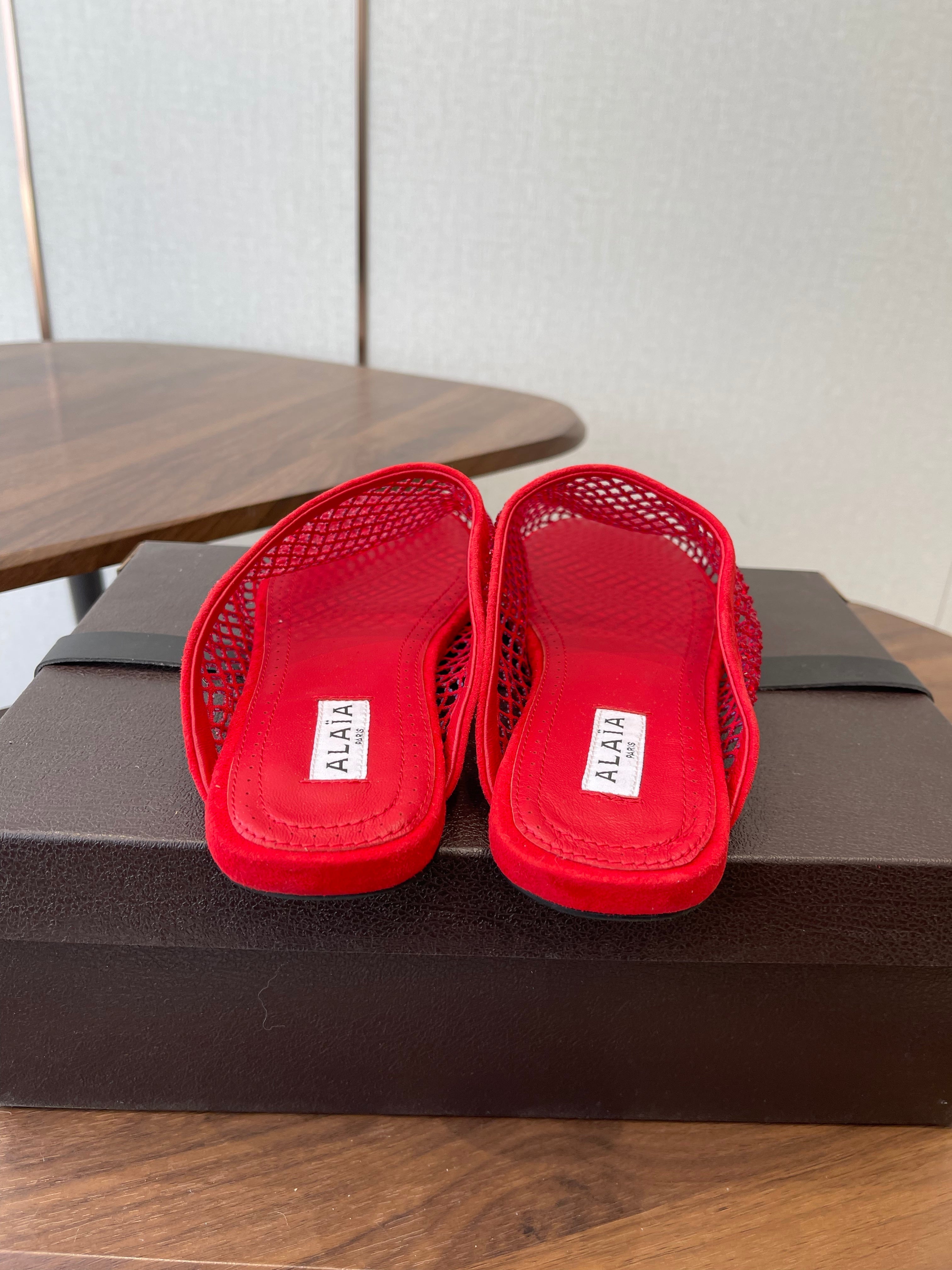 Alaia 26 Half-Slippers Red Mesh Rhinestones 624899