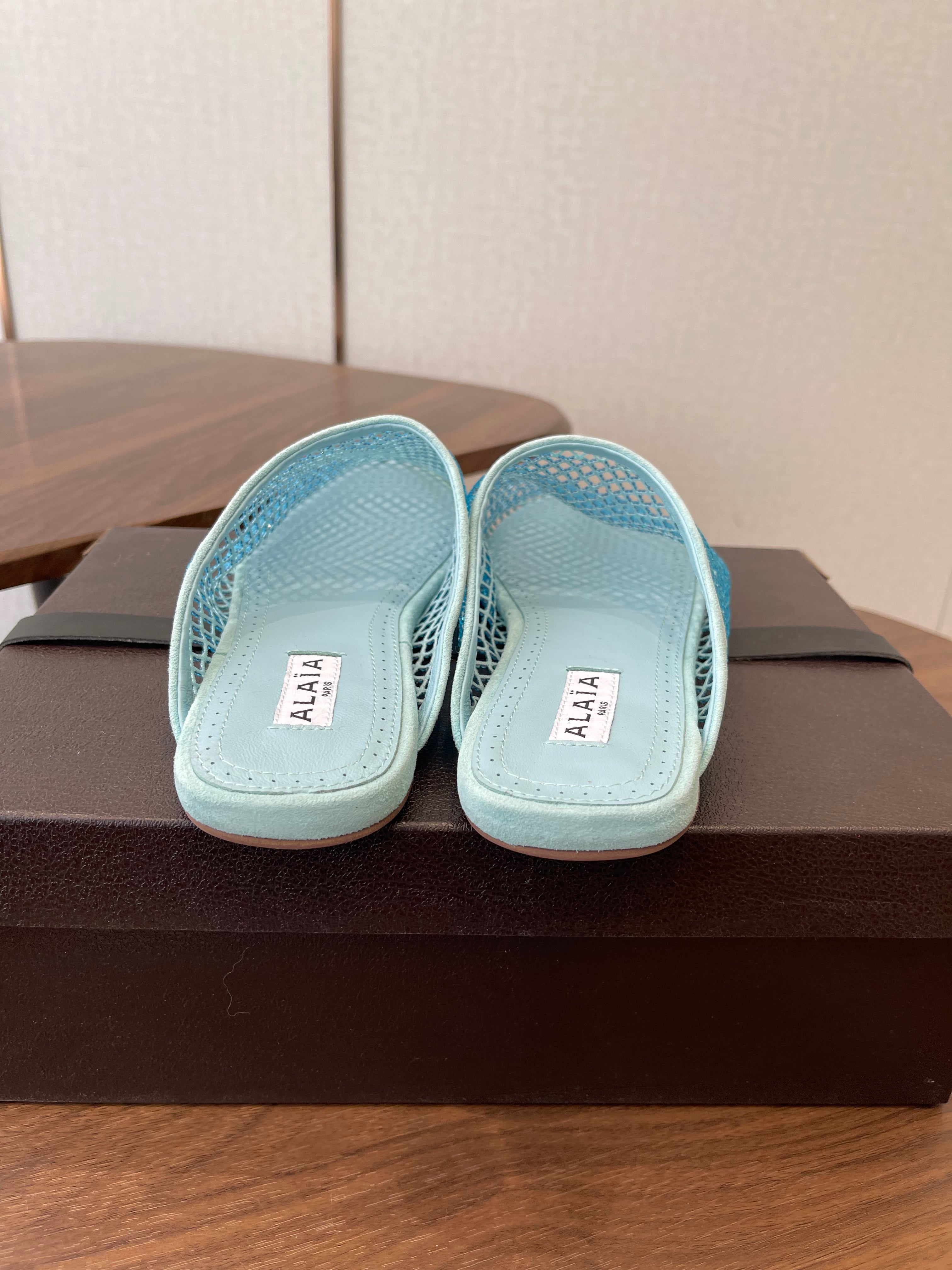 Alaia 26 Half-Slippers Blue Mesh Rhinestones 624905