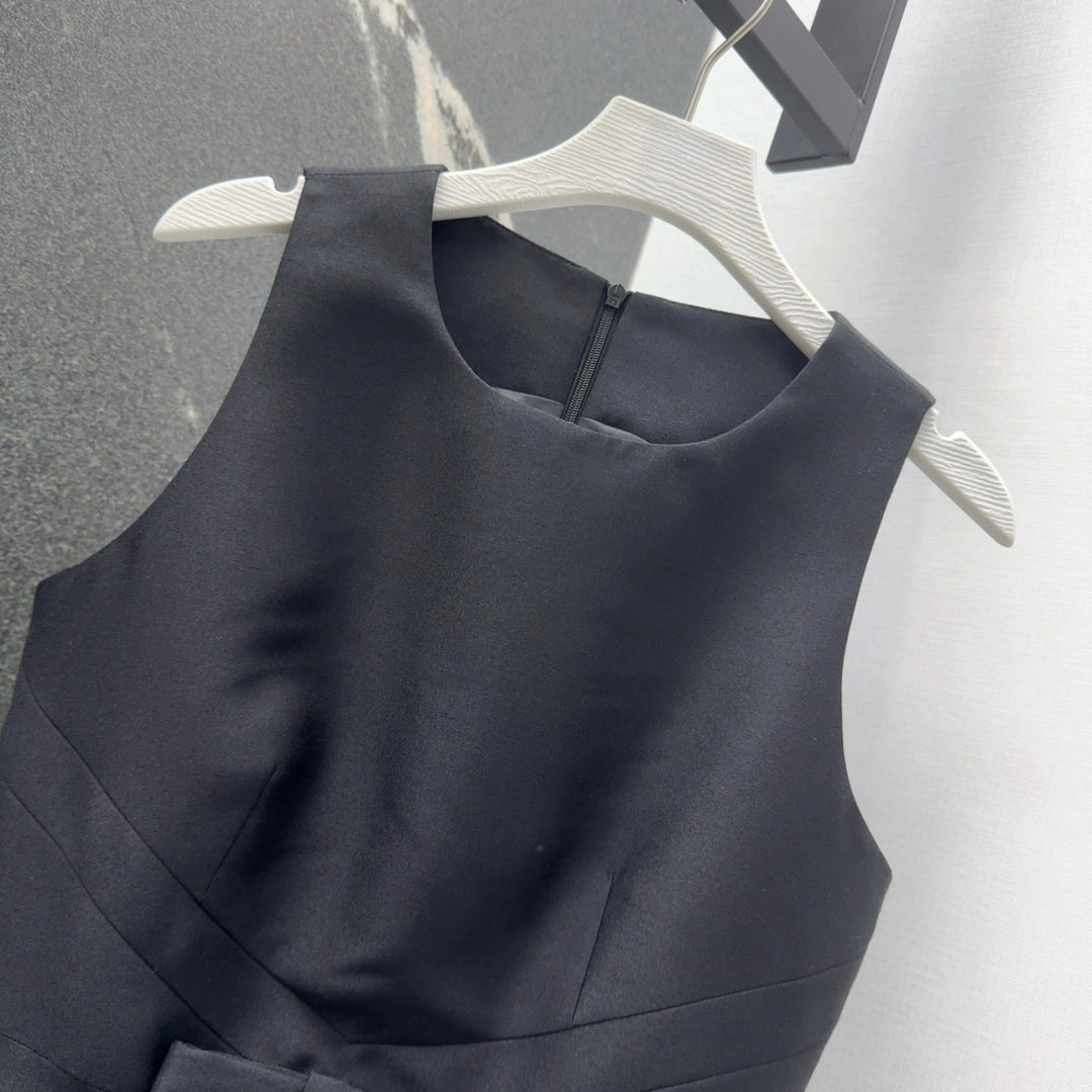 CD 25 Bow Sleeveless Mini Dress Black Satin