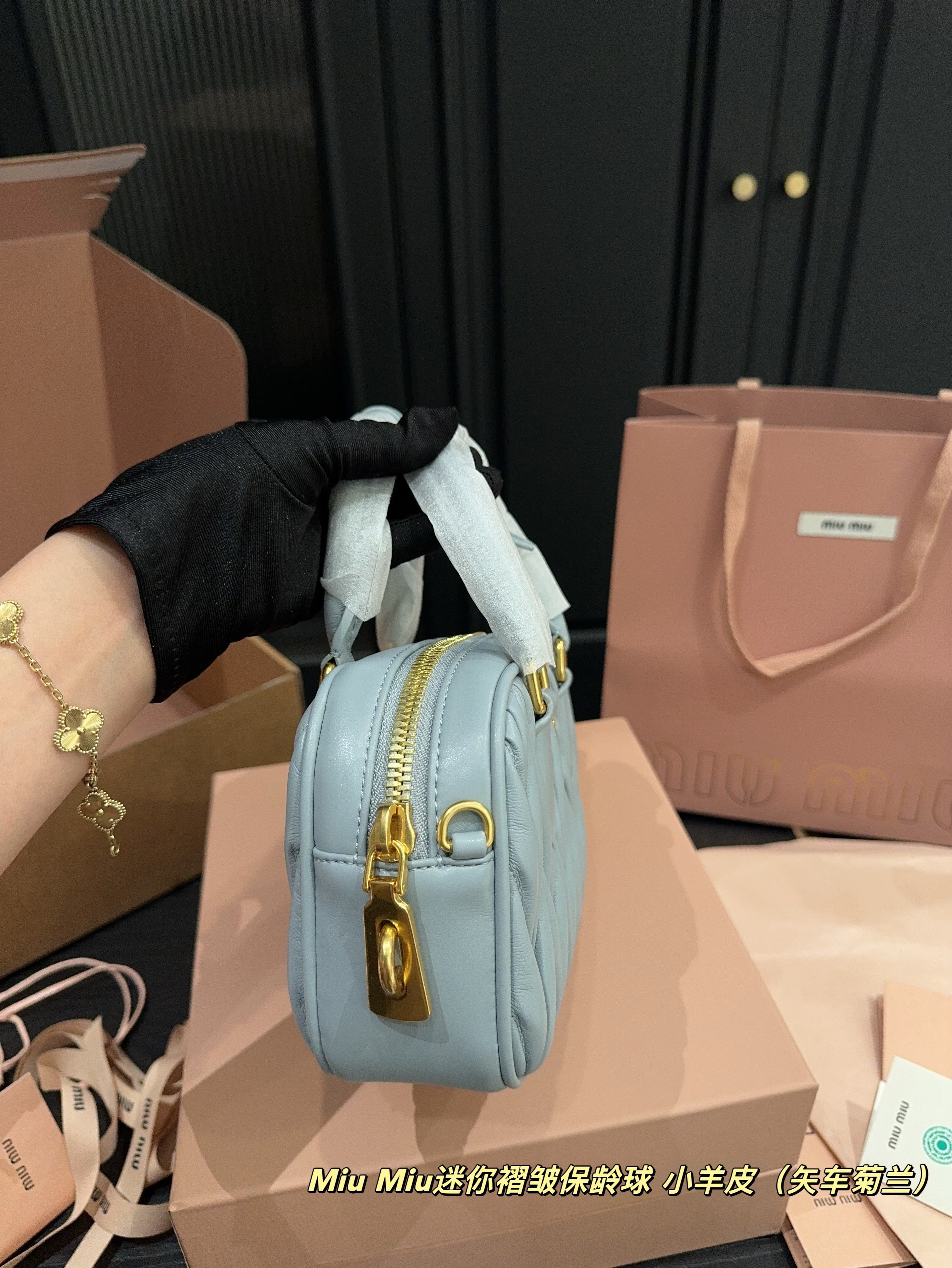 ARCADIE MATELASSÃ‰ BAG 20 IN GREY LAMBSKIN GOLD HARDWARE