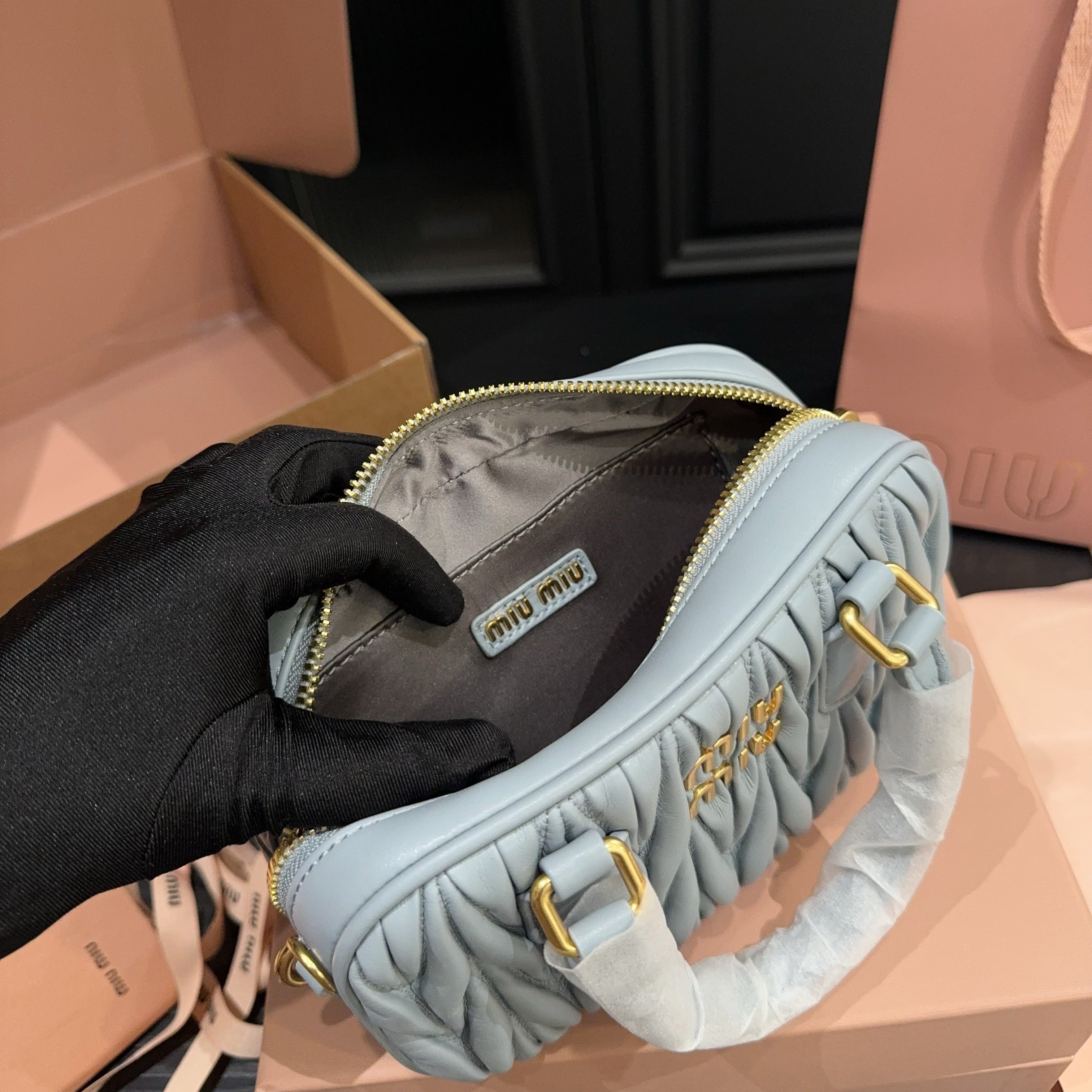 ARCADIE MATELASSÃ‰ BAG 20 IN GREY LAMBSKIN GOLD HARDWARE