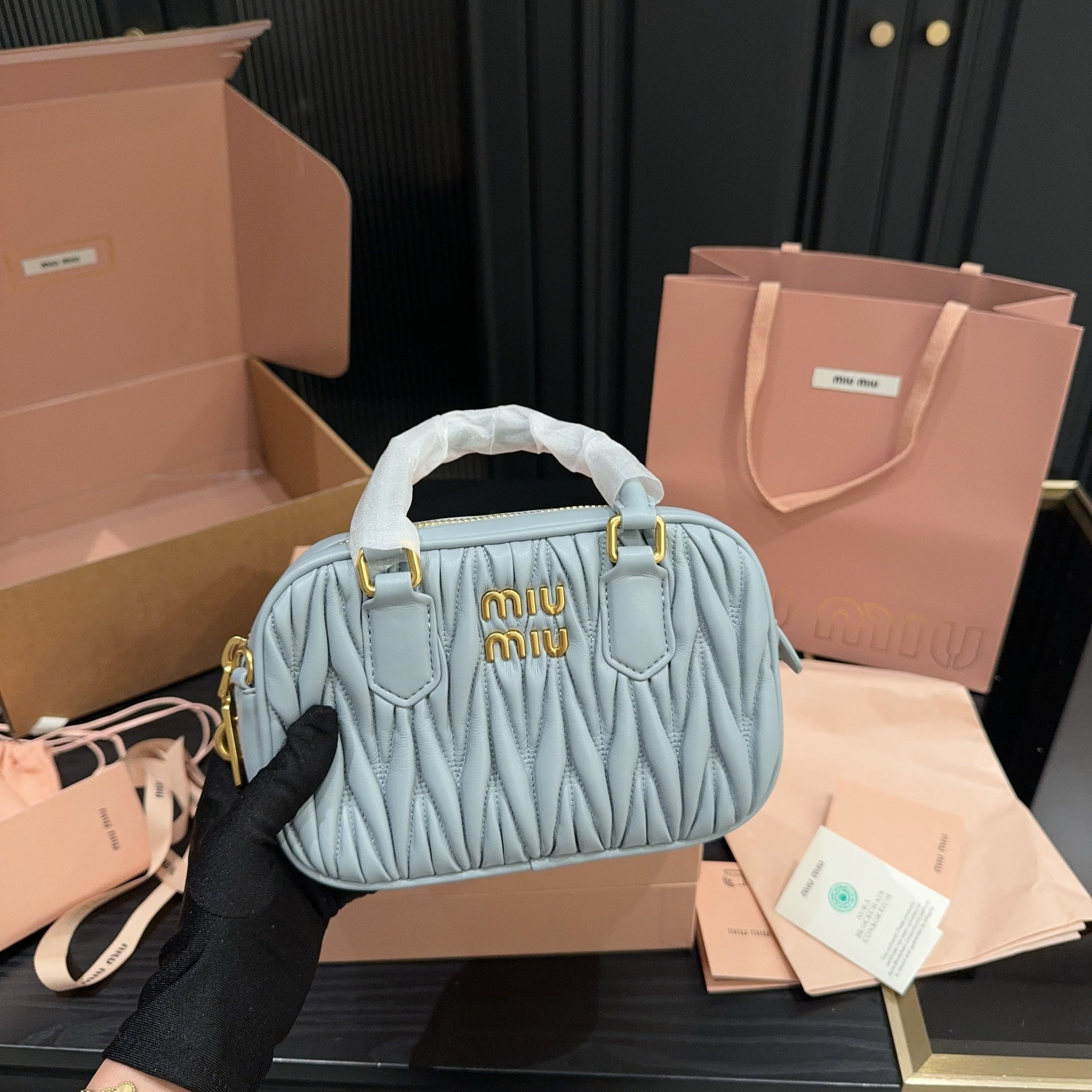 ARCADIE MATELASSÃ‰ BAG 20 IN GREY LAMBSKIN GOLD HARDWARE