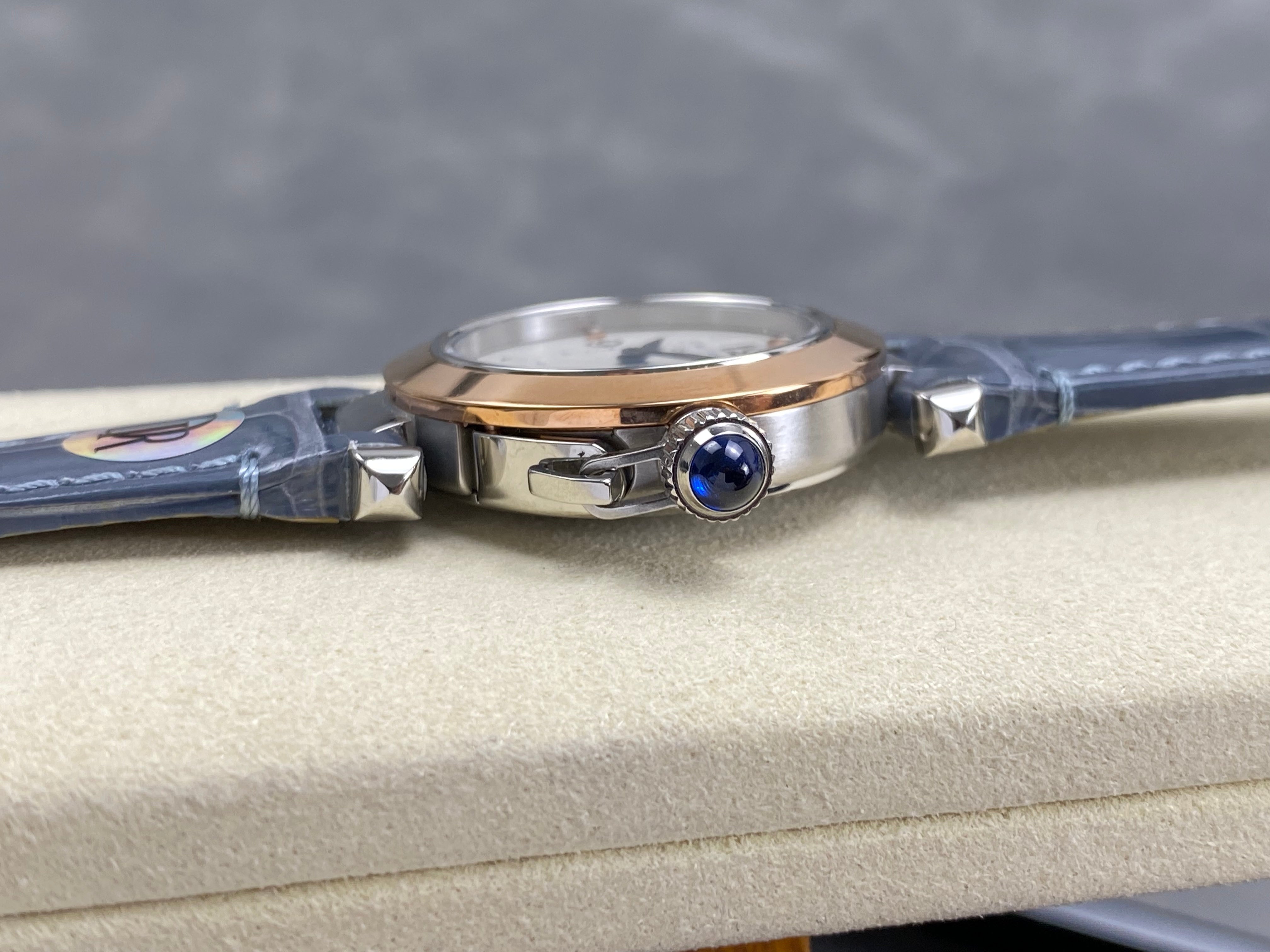 Cartier Pasha 30mm White Dial Pink Gold Case Crocodile Leather
