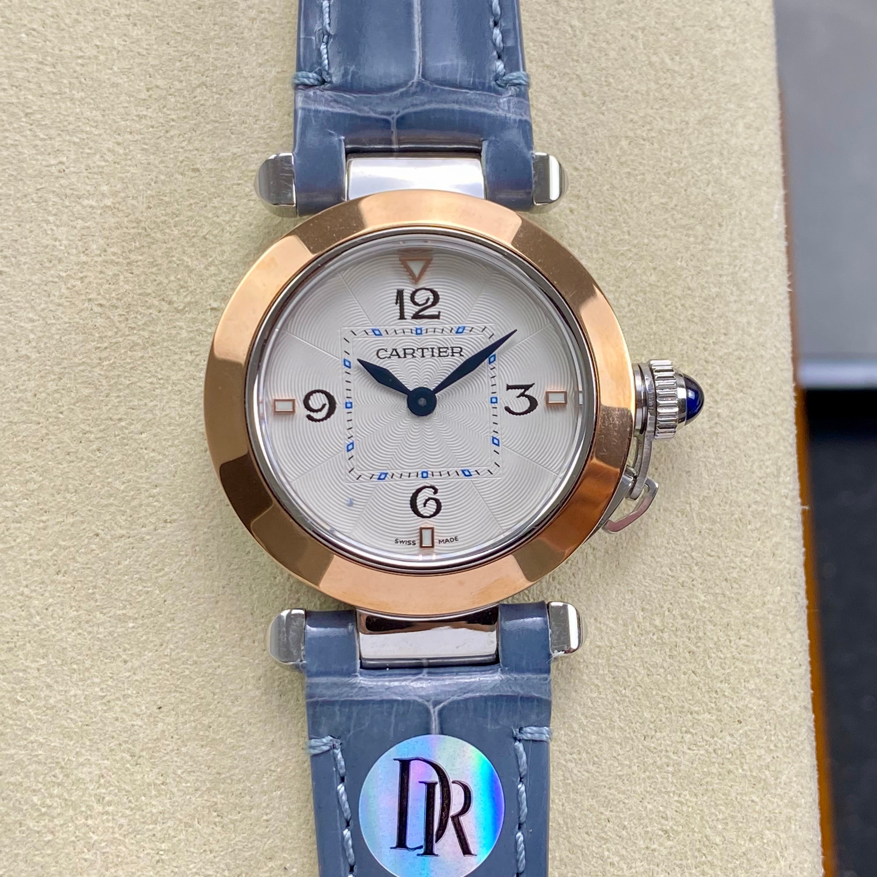 Cartier Pasha 30mm White Dial Pink Gold Case Crocodile Leather