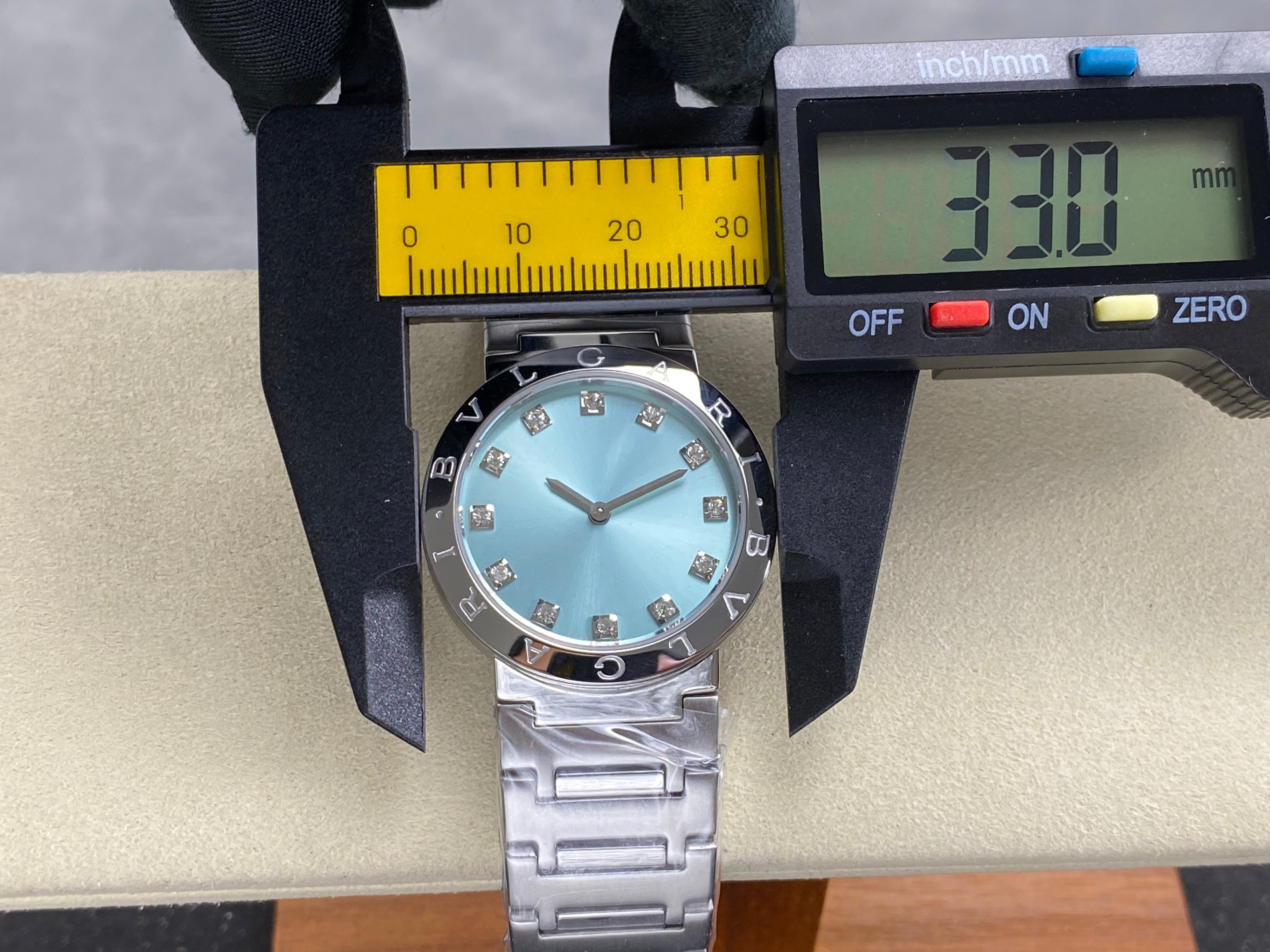 BVLGARI 33mm Blue Dial Diamond Numerals Steel
