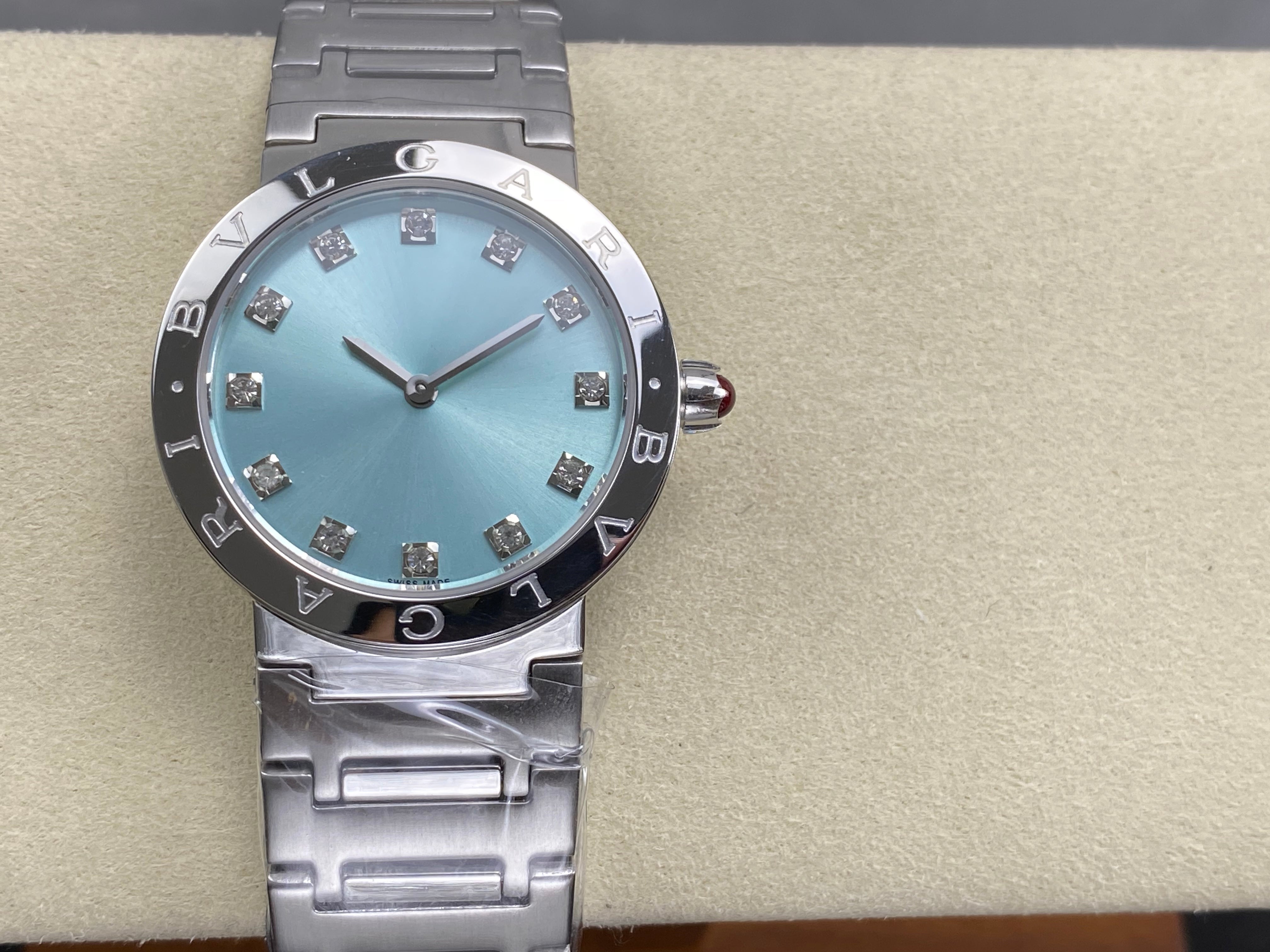 BVLGARI 33mm Blue Dial Diamond Numerals Steel