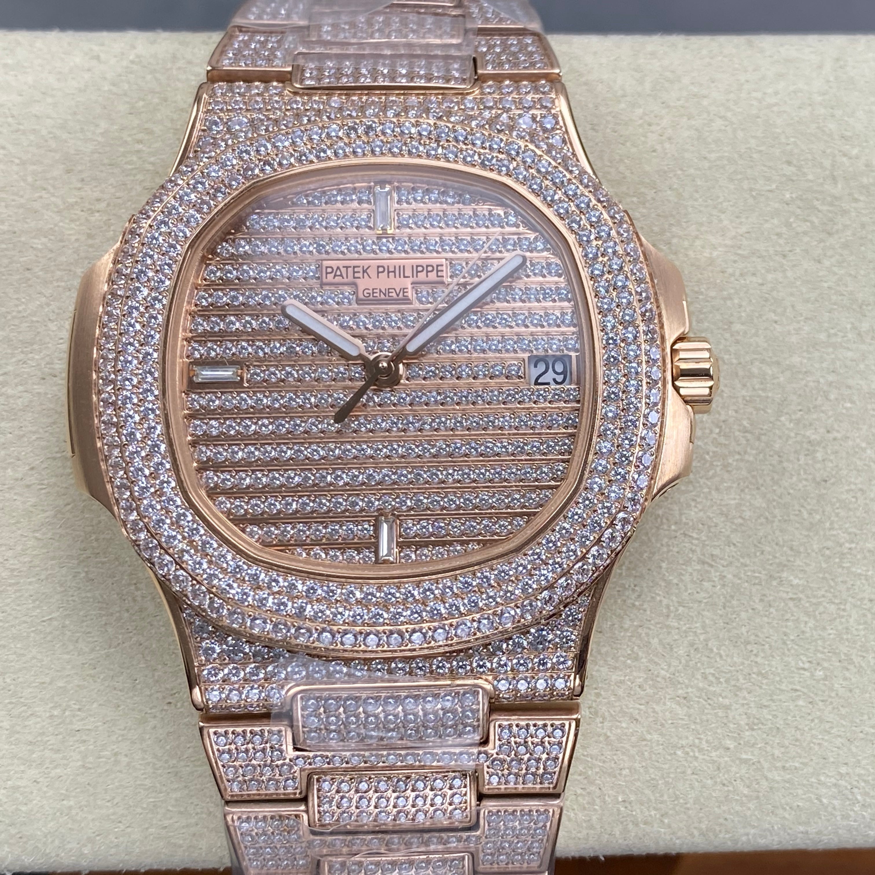 Patek Philippe Nautilus 40mm Rose Gold Full Diamond Watch