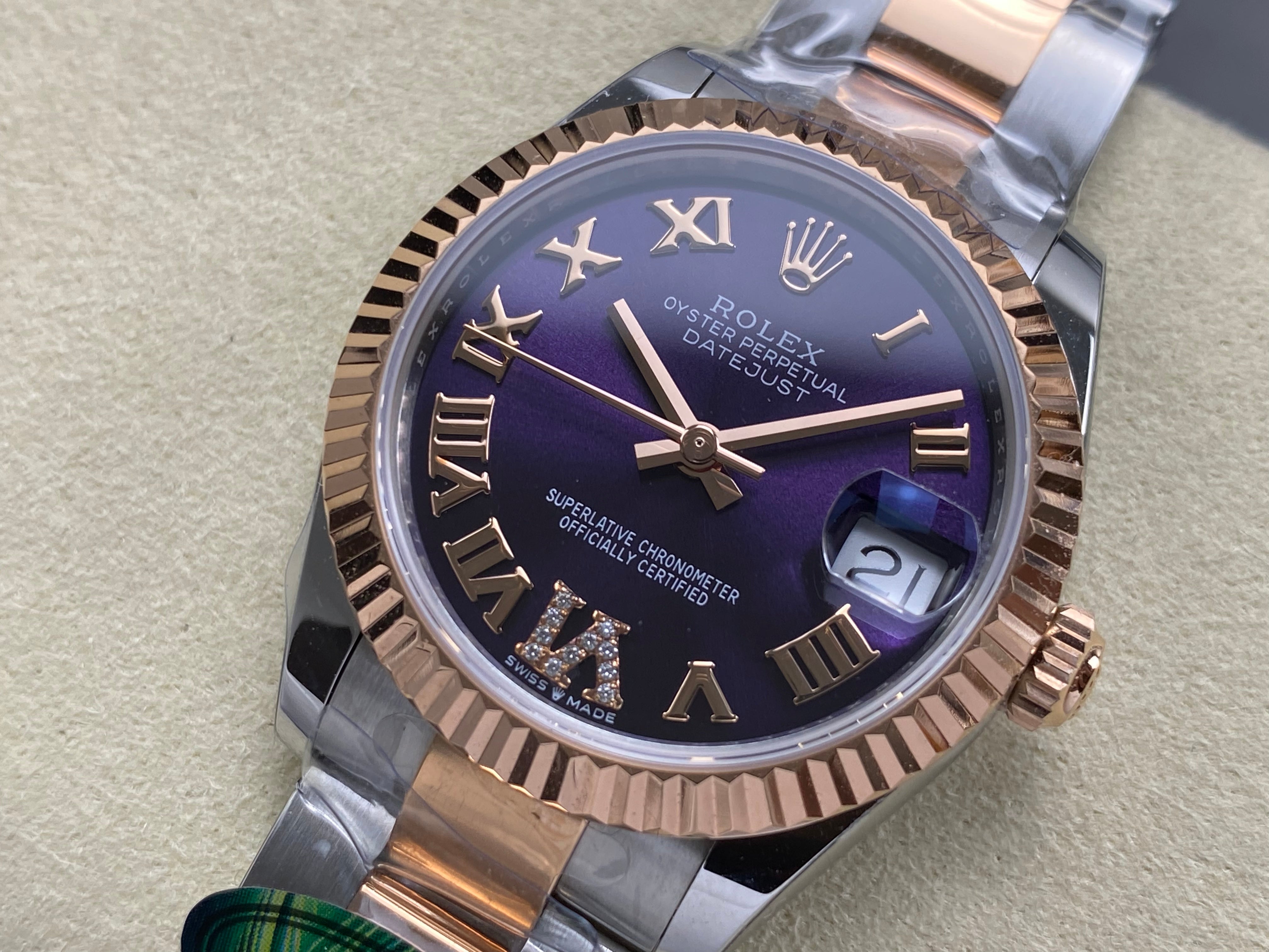 Rolex Datejust 31mm Purple Dial Steel Pink Gold Diamond