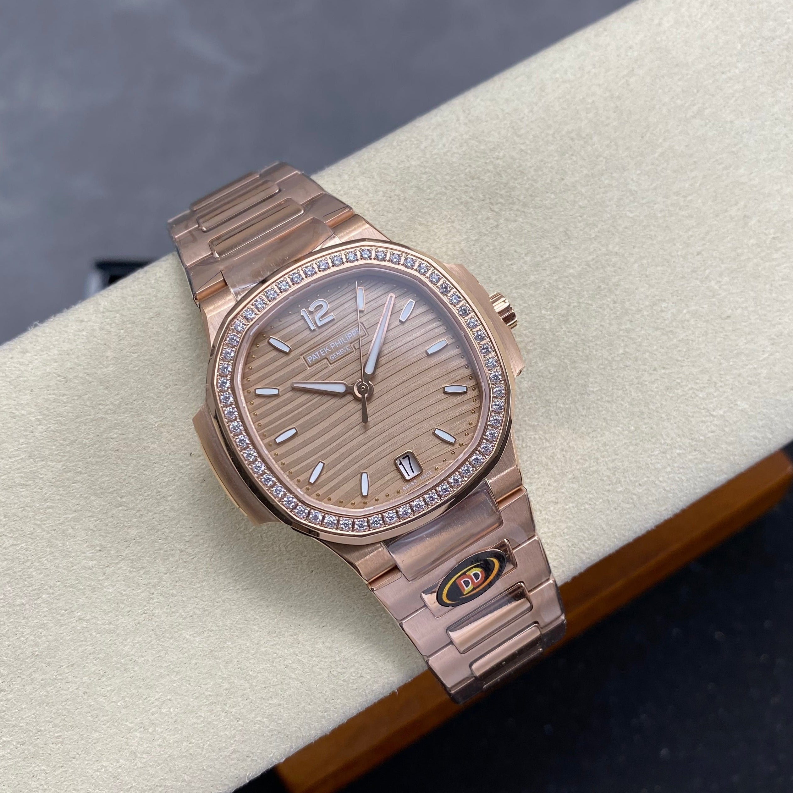Patek Philippe Nautilus 34mm Pink Gold Case Diamond Bezel
