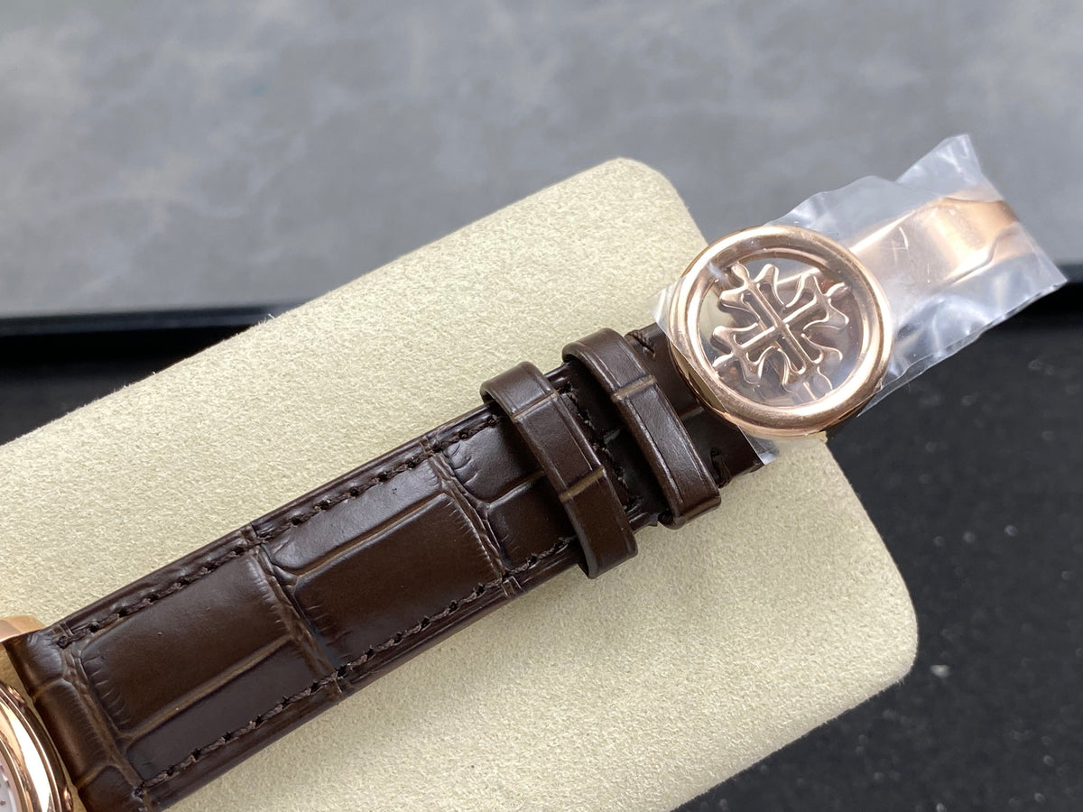 Patek Philippe Perpetual Calendar 39mm Rose Gold Case Brown Leather Strap