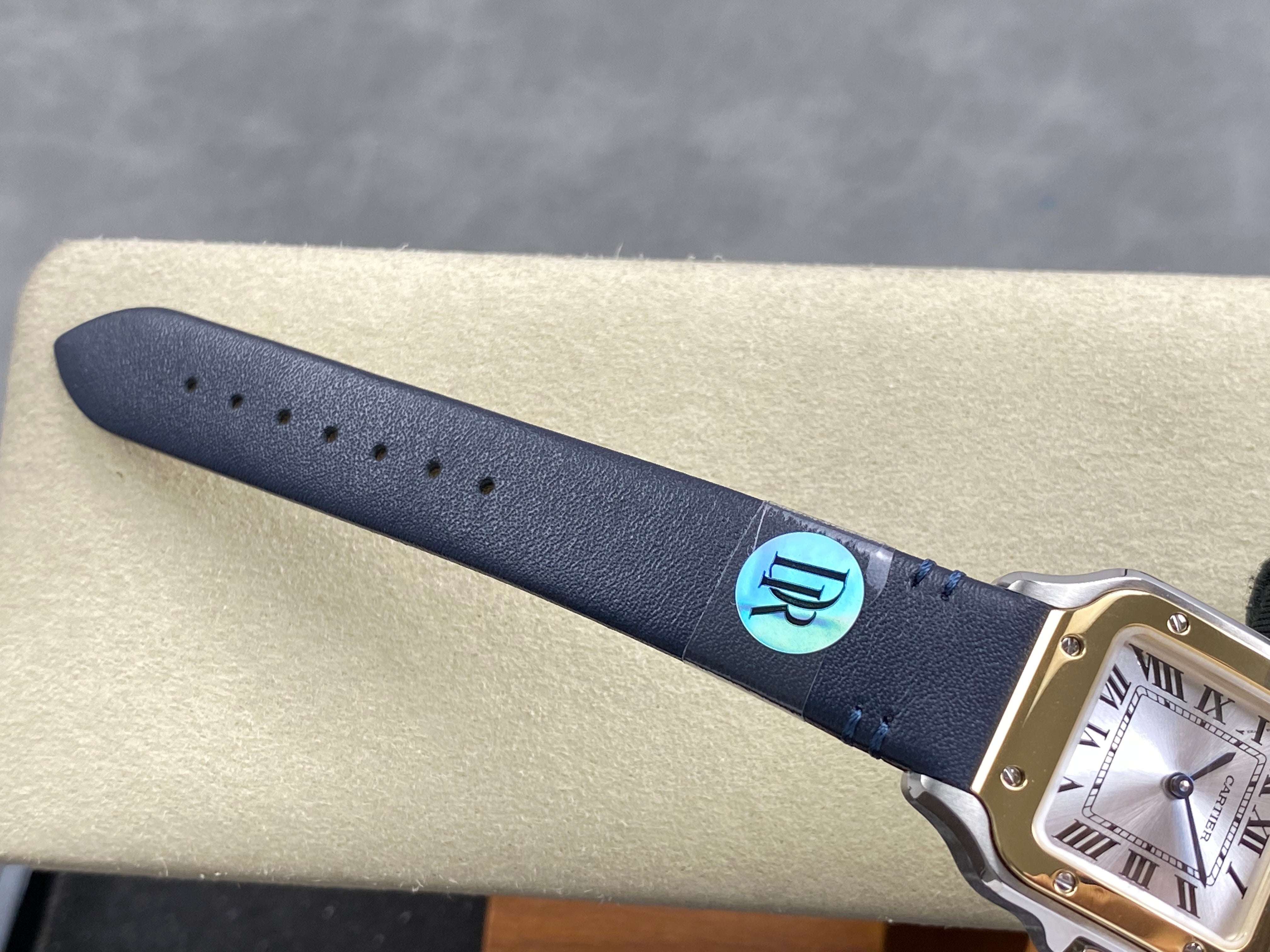 Cartier Santos 35mm White Dial Navy Blue Leather