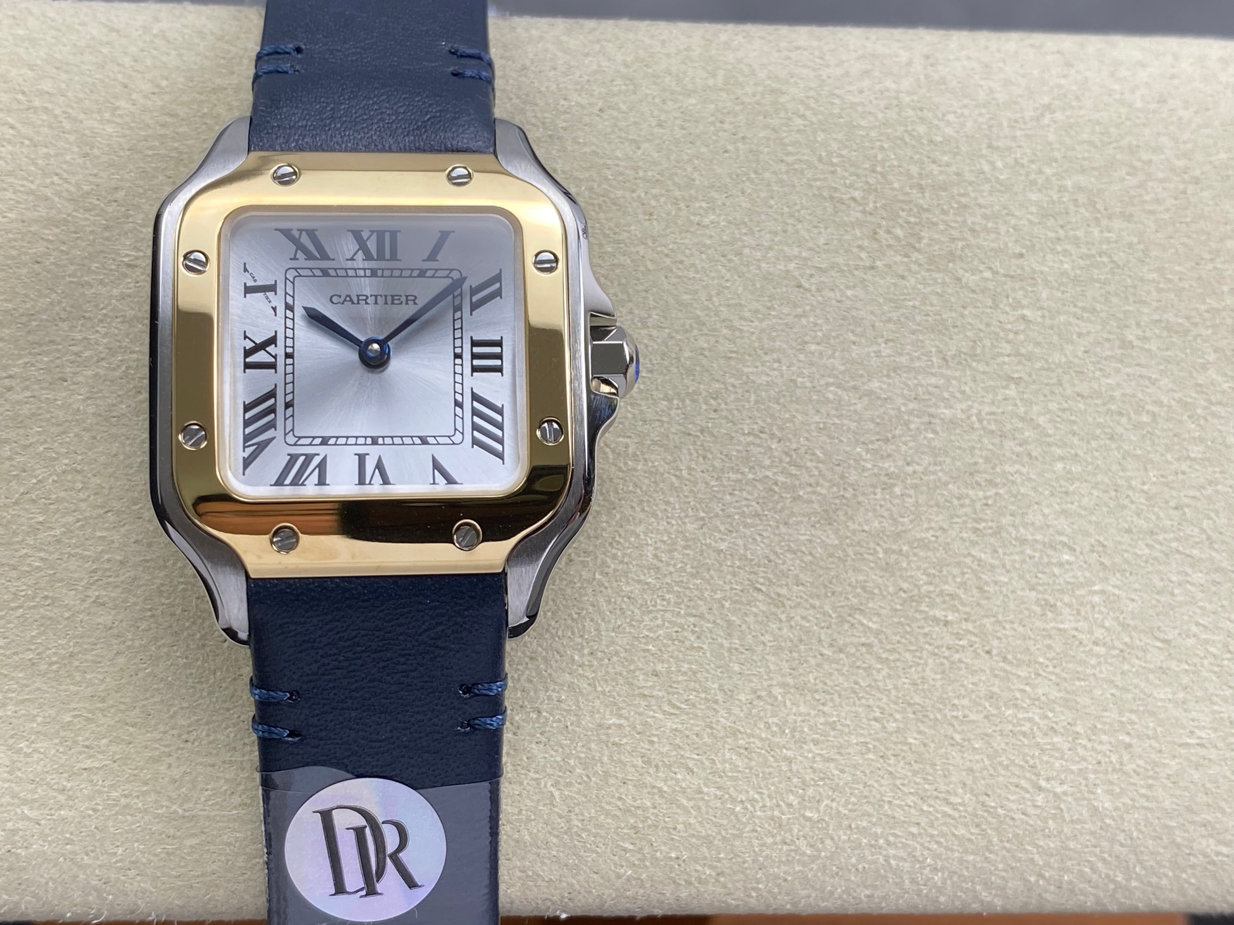 Cartier Santos 35mm White Dial Navy Blue Leather